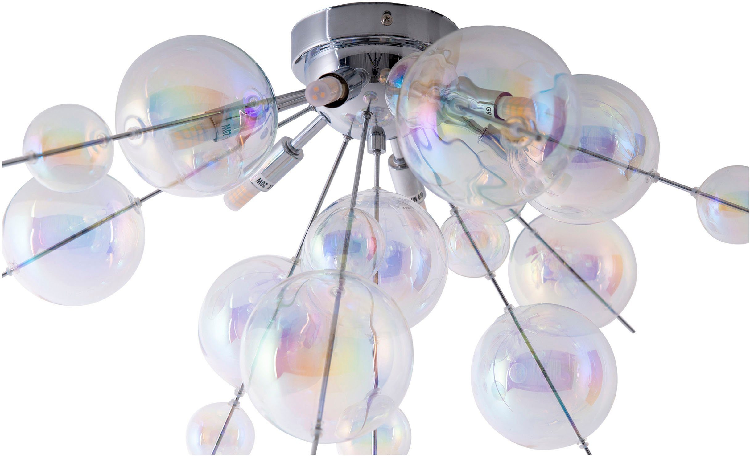 näve Plafondlamp Explosie iriserende, transparante glazen bollen, voor 6 x g9 fitting, ø 57 cm (1 stuk)