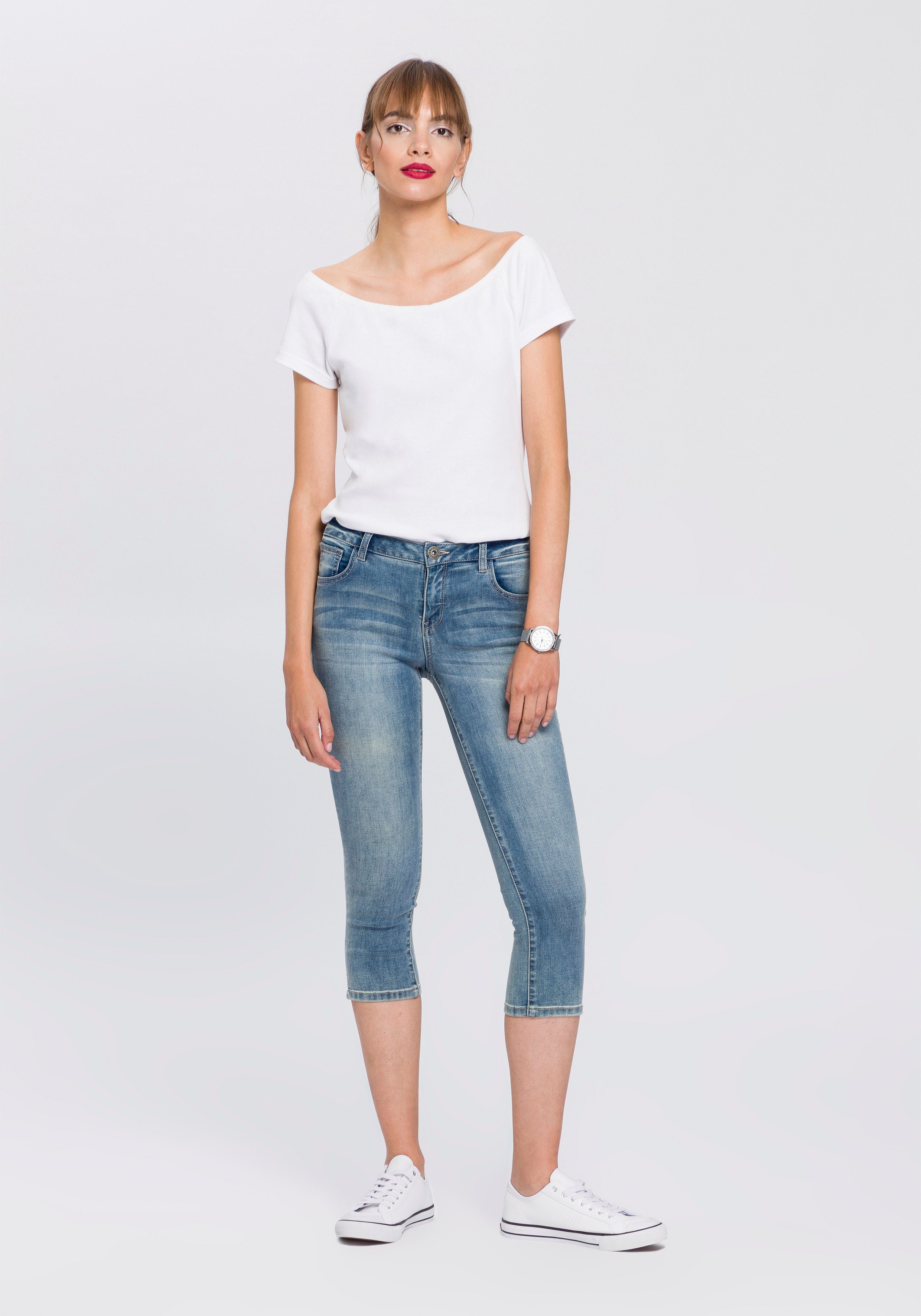 Arizona Capri jeans Ultra Stretch extra-strakke snit, modieuze beenafsluiting met split