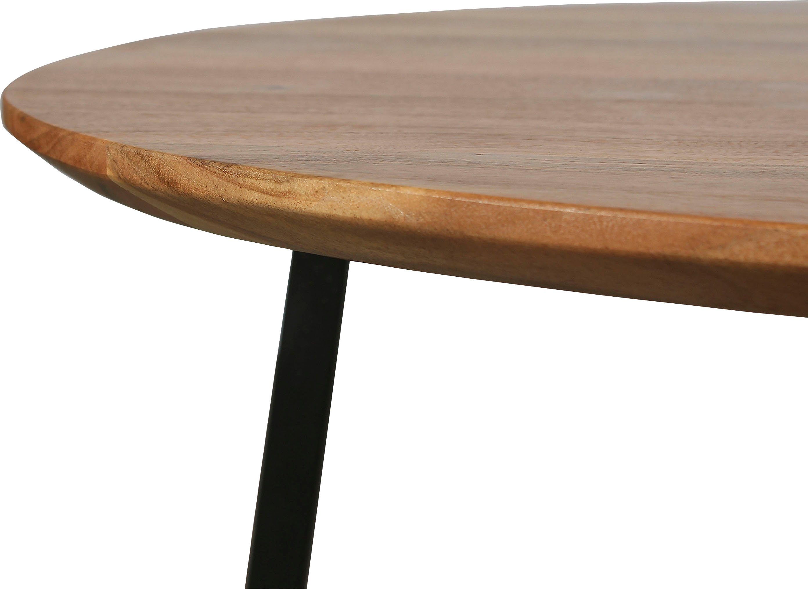 byLIVING Salontafel Alina met massief acaciahout - plaat en zwarte metalen frame, rond 80 cm.
