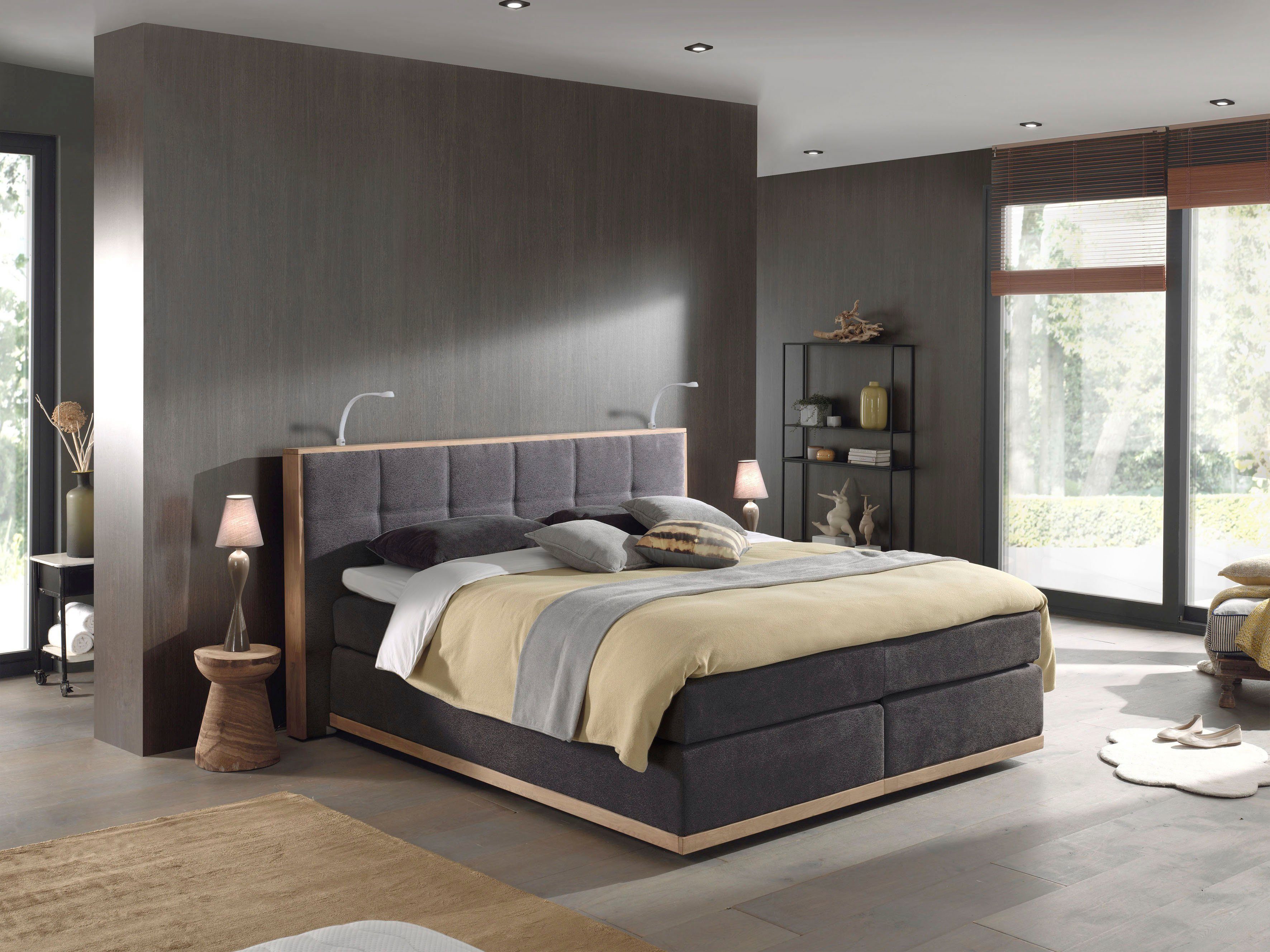 Places of Style Boxspring Vinton van eiken, met ledverlichting, verschillende hardheden (ook h4) (5-delig - 5-delig)