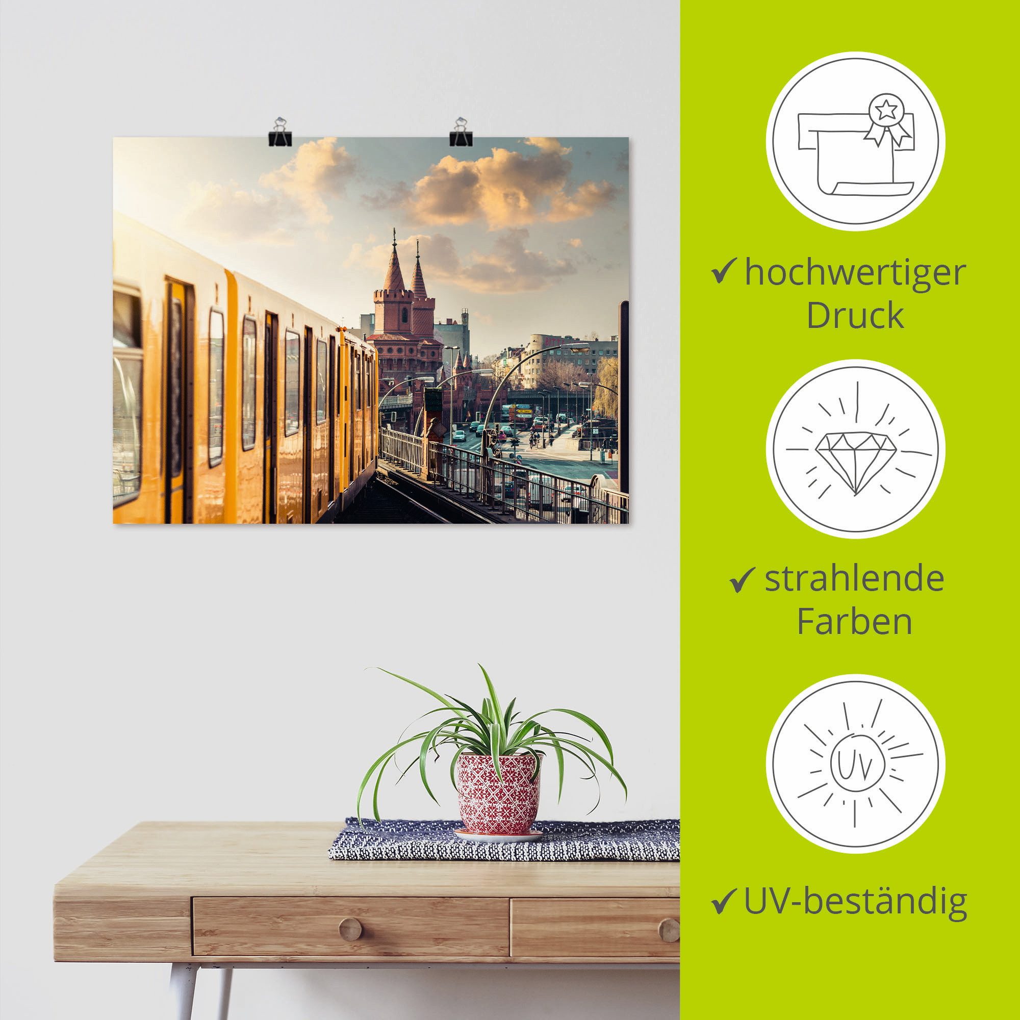 Artland Poster Berlijn Oberbaumbrücke 2 als artprint van aluminium, artprint op linnen, muursticker of poster in verschillende maten