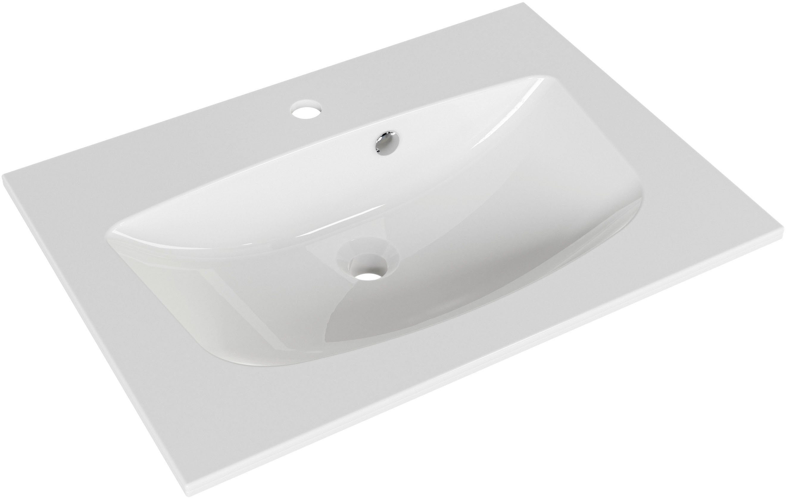 Saphir Badkamerserie Serie 6025 2-delig, mineraalmarmeren wastafel met led-spiegelkast Wastafelmeubel 67 cm breed, 2 laden, 2 spiegeldeuren, incl. deurdemper (2-delig)