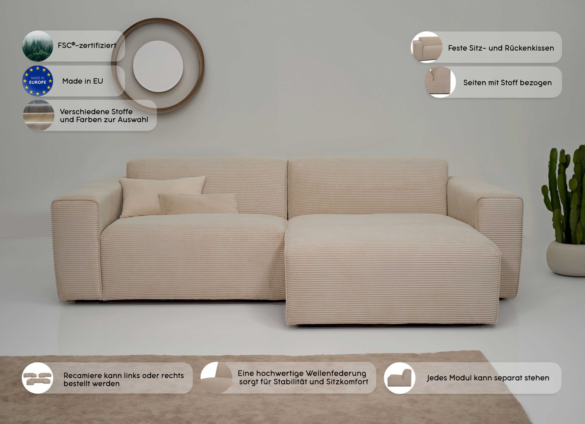 INOSIGN Hoekbank Clayton in een trendy ribfluwelen bekleding, diverse combinaties mogelijk