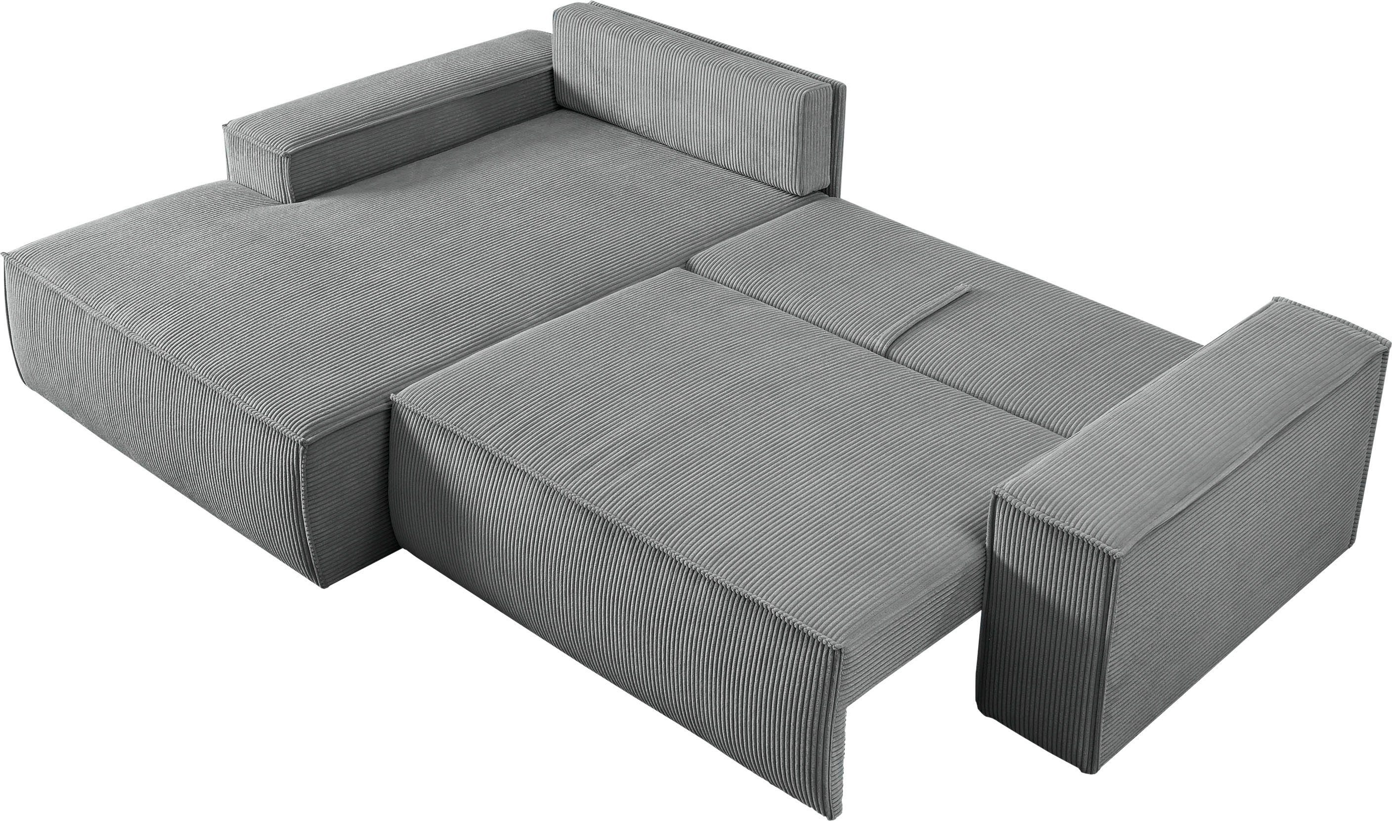 Home affaire Hoekbank SHERWOOD bedbank 267 cm, L-model, Slaapfunctie met bedlade (210x136 cm), cord, vintage, fluweel