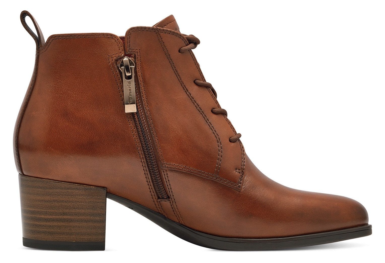Tamaris Enkellaarsjes blokhak, veterschoen, business schoen met logo-embossing