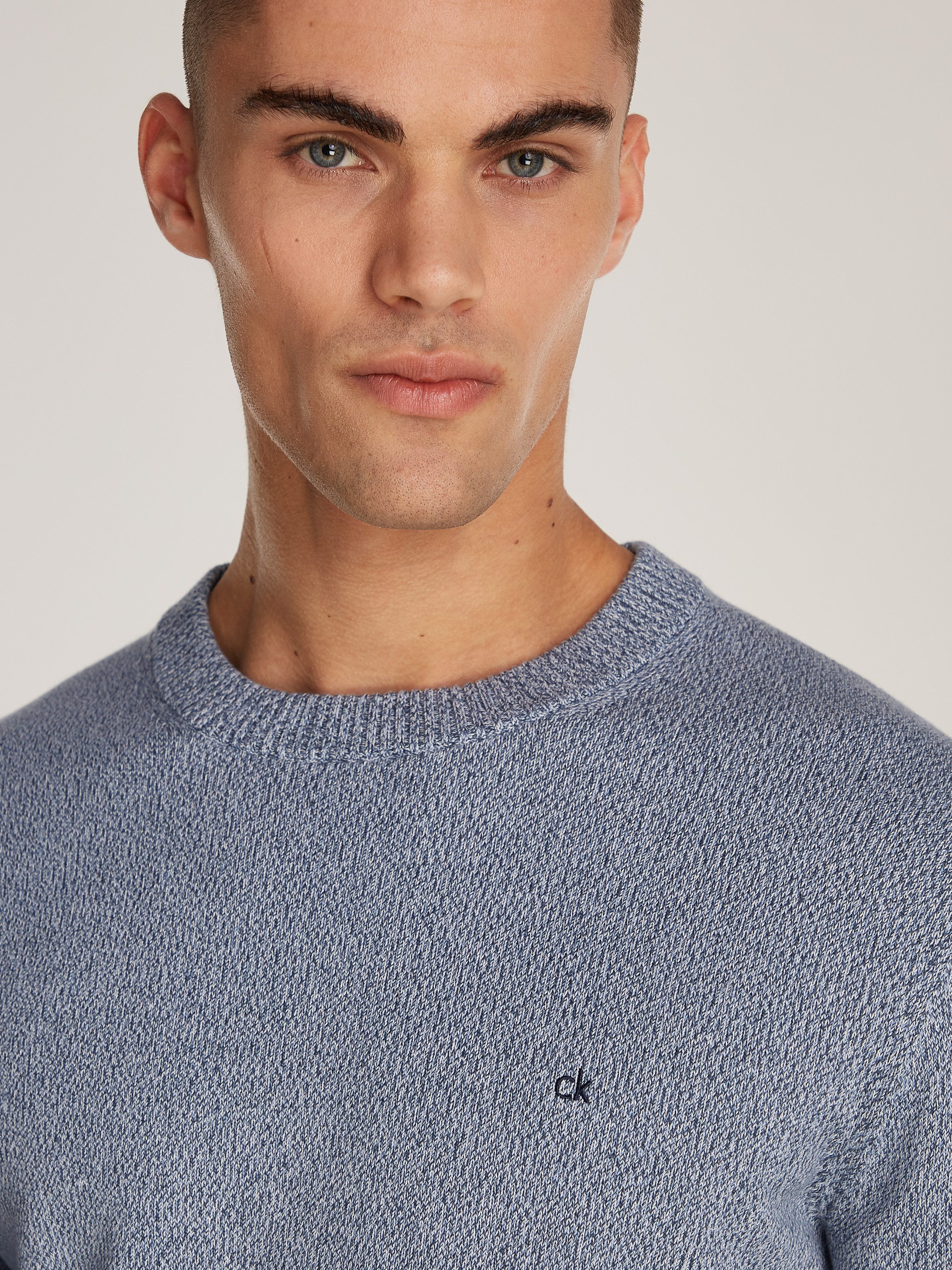 Calvin Klein Trui met ronde hals MOULINE CN SWEATER met geborduurd logo