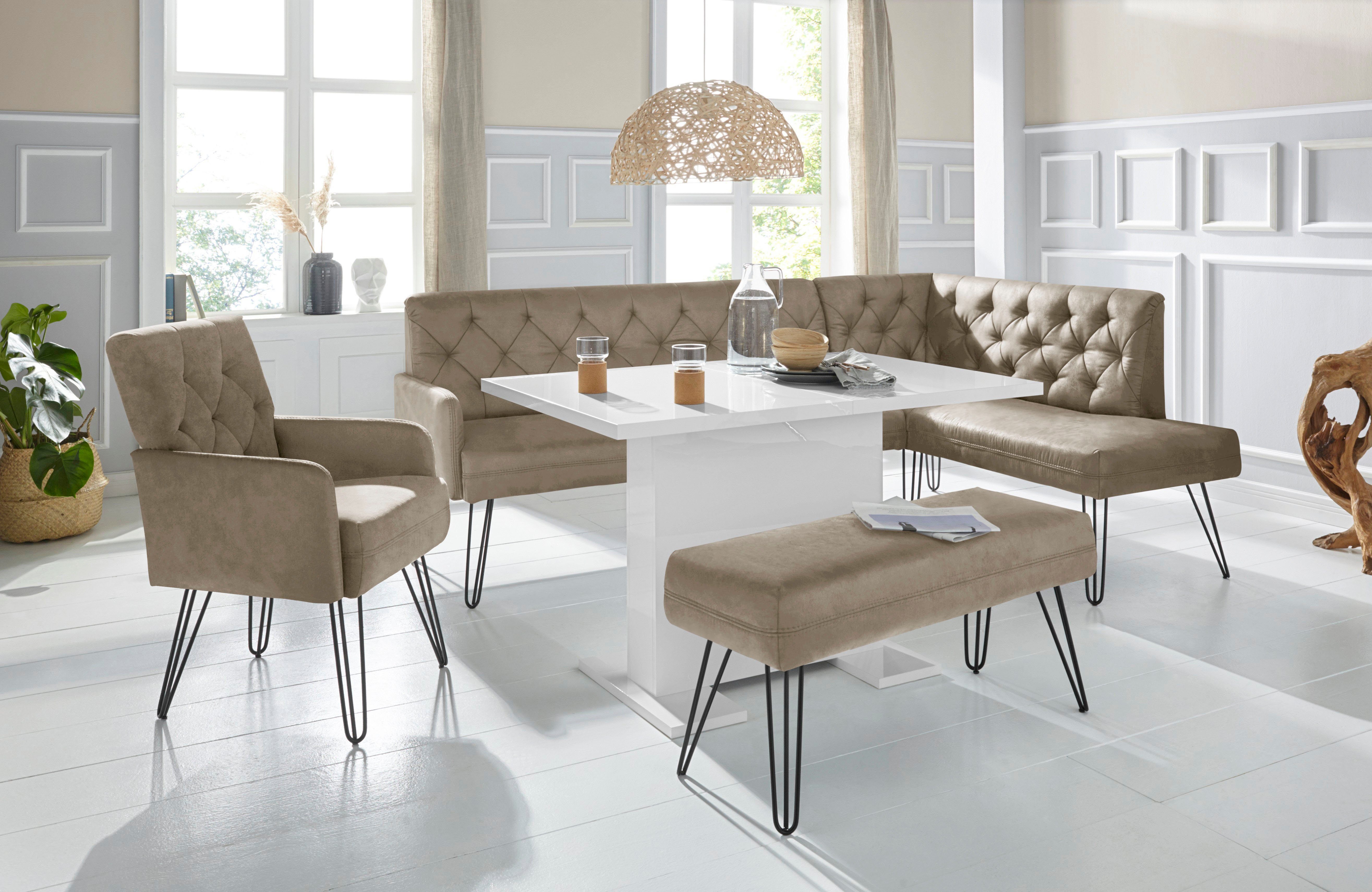 exxpo - sofa fashion Hoekbank Doppio, Chesterfield look, comfortabel en handig, hoge designvoeten bruin, hoekbanken, Lange zijde links
