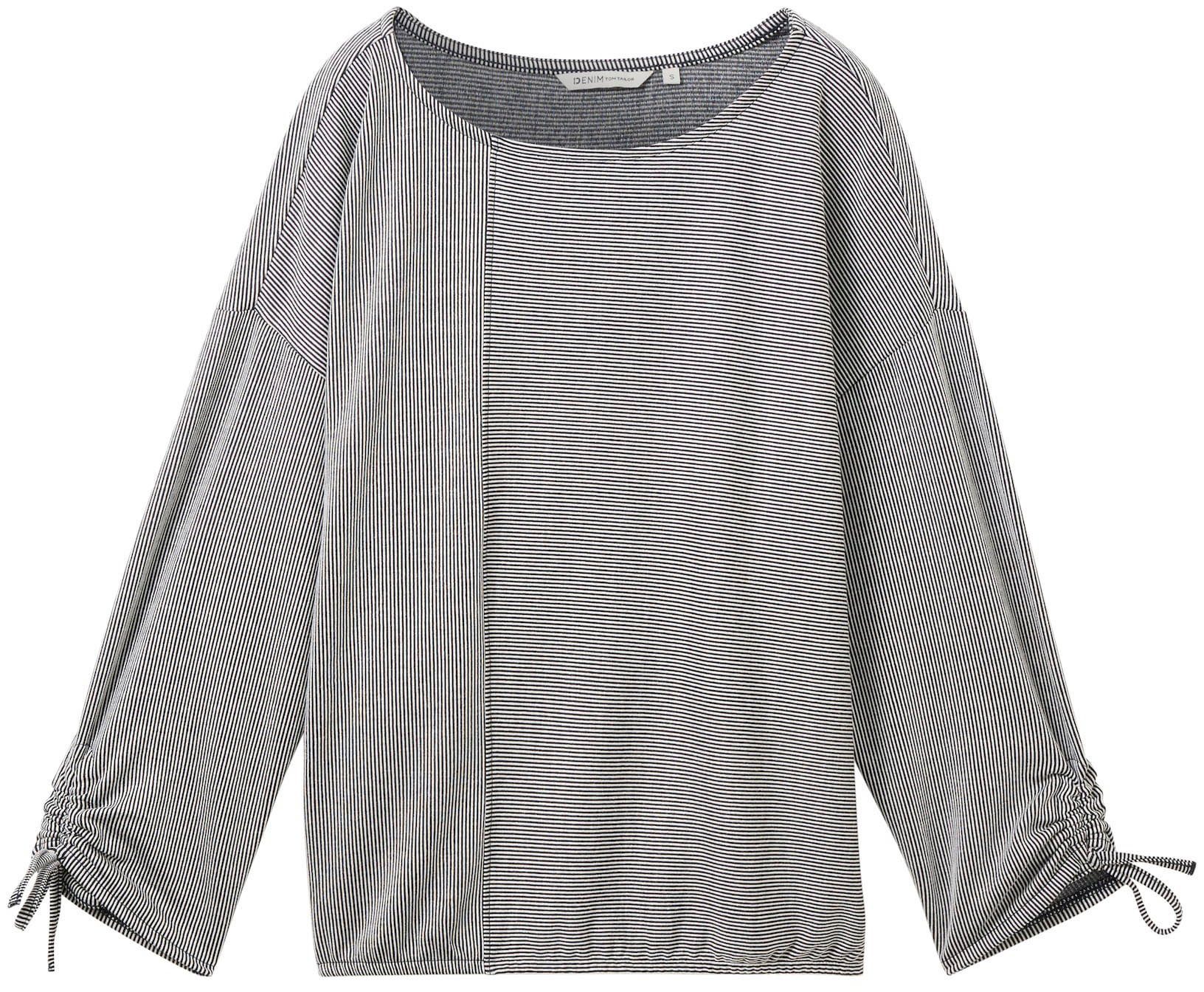 Tom Tailor Denim Shirt met 3/4 mouwen in fijne rib-look