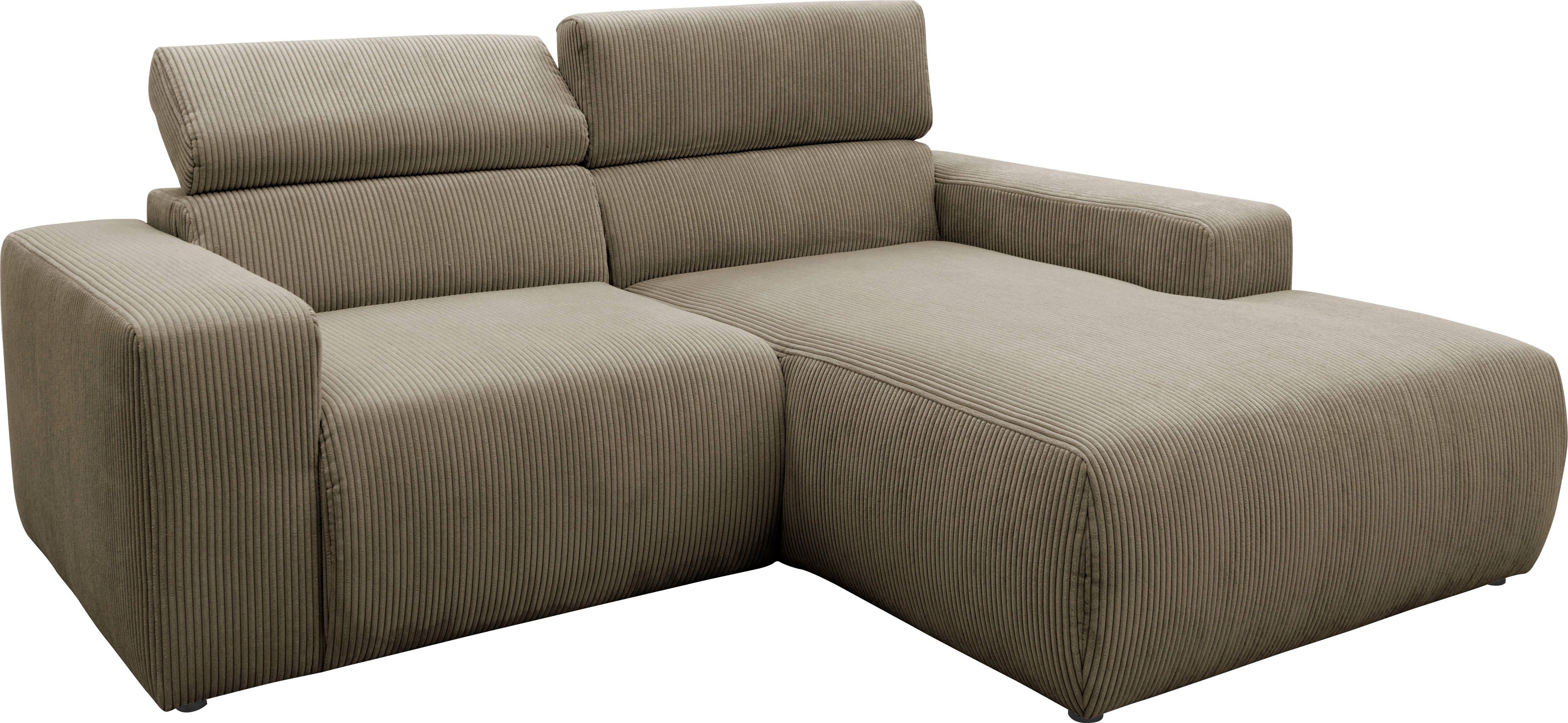 DOMO collection Hoekbank Brandon kleine versie BxDxH: 214x100x80 cm Met verstelbare hoofdsteun, ook in leer en cord, L-model