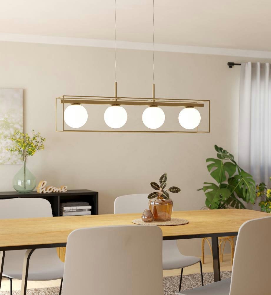 EGLO Hanglamp VALLASPRA Hanglamp van staal, kleur: champagne, glas: wit, opaal-mat, E14 (1 stuk)