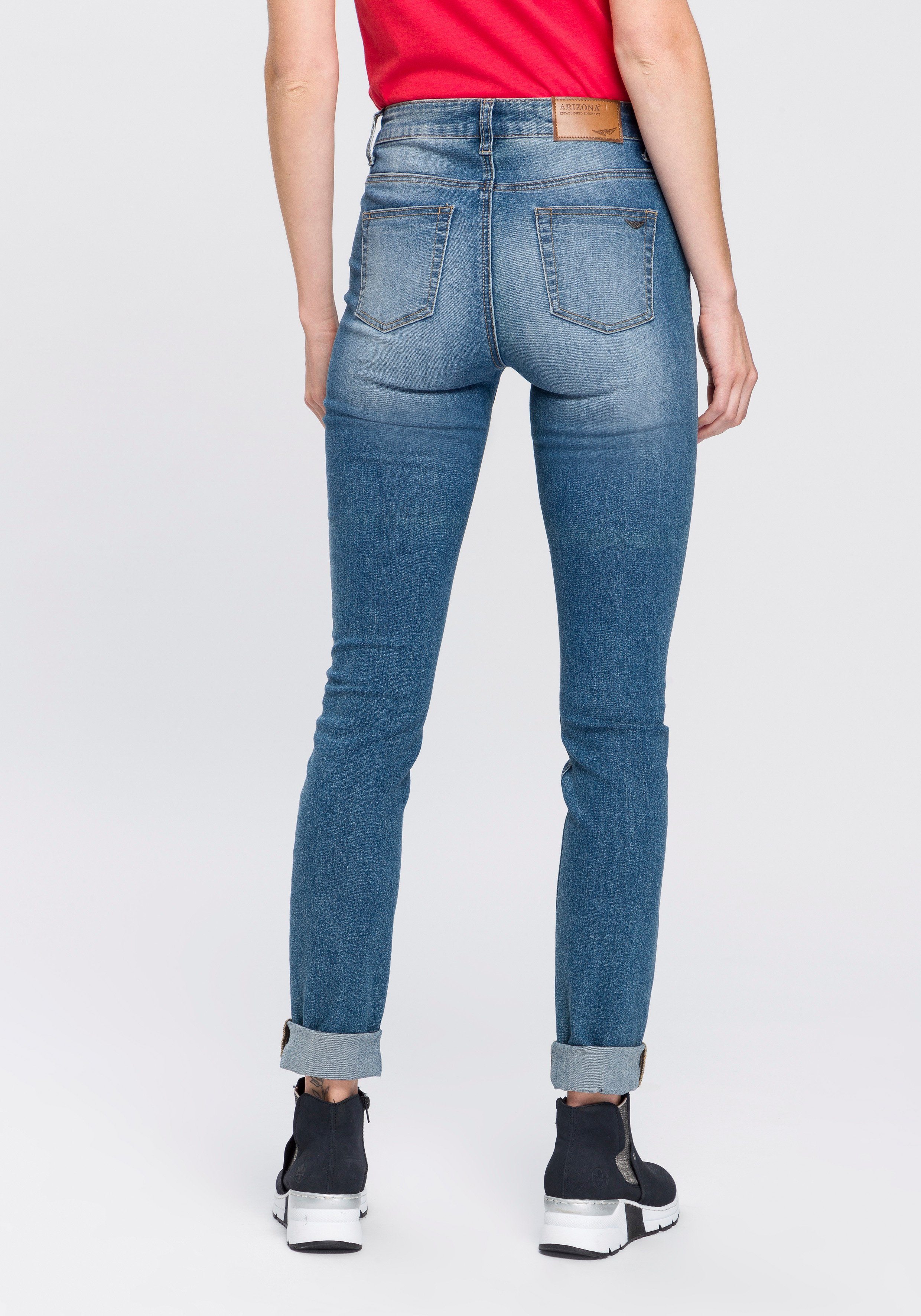 Arizona Slim fit jeans Shaping strakke pasvorm, skinny jeans, used-look-wassing, hoge taille