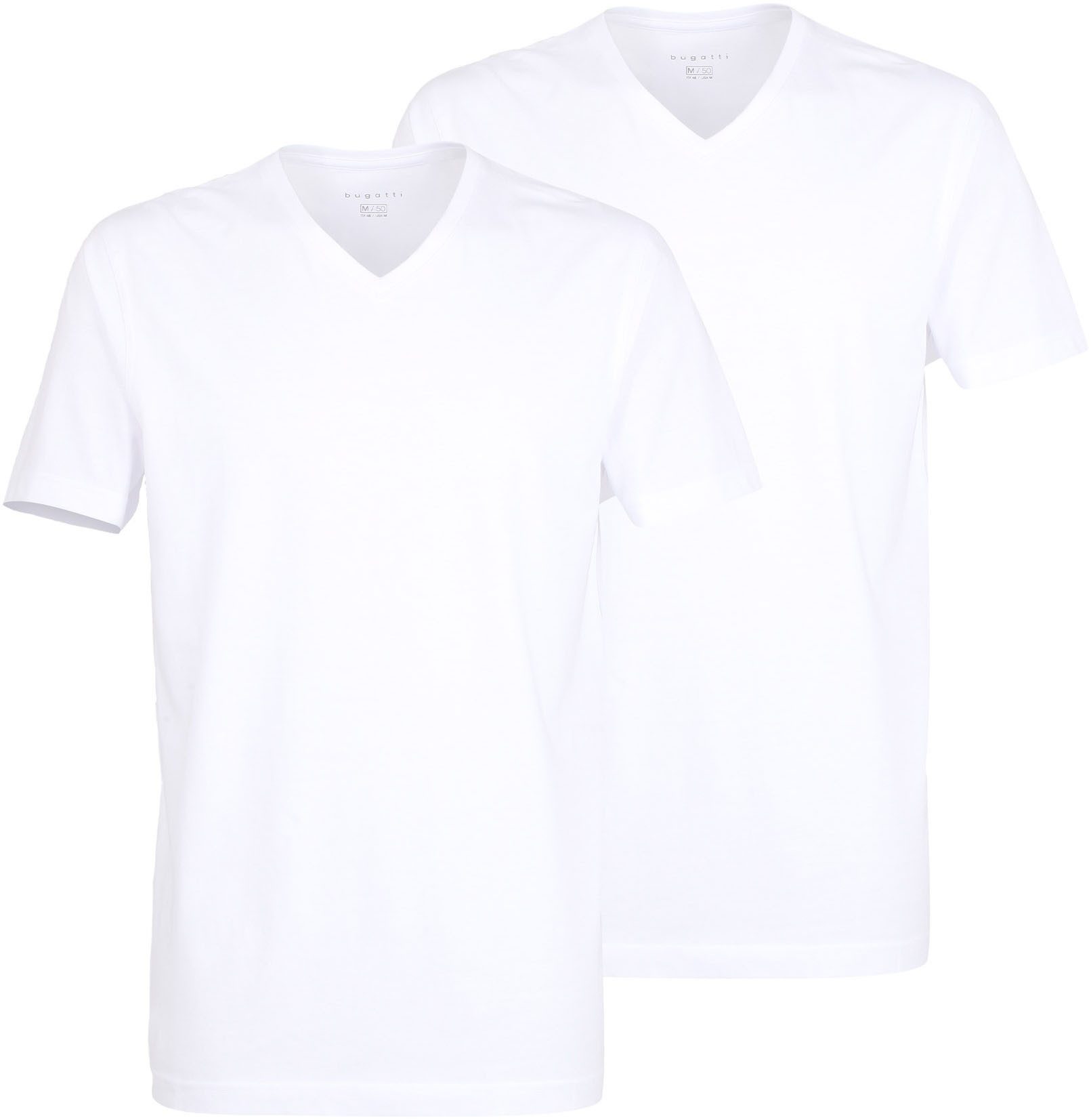 bugatti T-shirt BUGATTI heren T-shirt effen 2-pack (Set van 2) heren t-shirts maat 50 wit