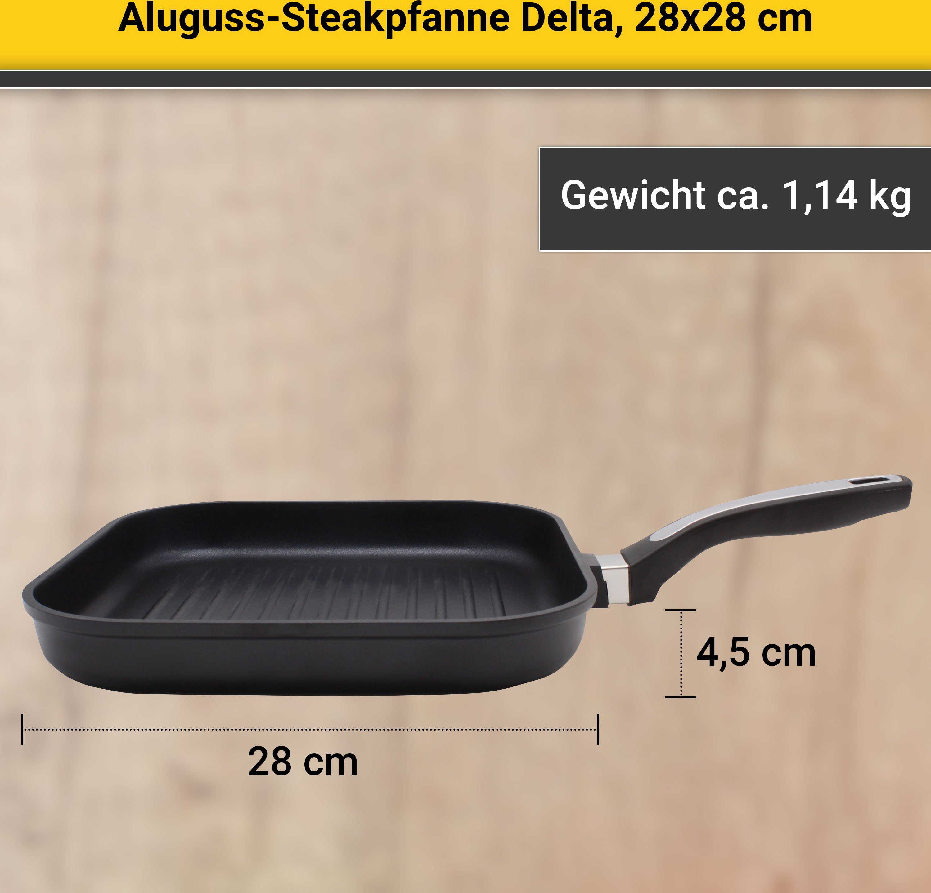 Krüger Steakpan Gietaluminium grill-steakpan delta, 28x28 cm (1-delig)