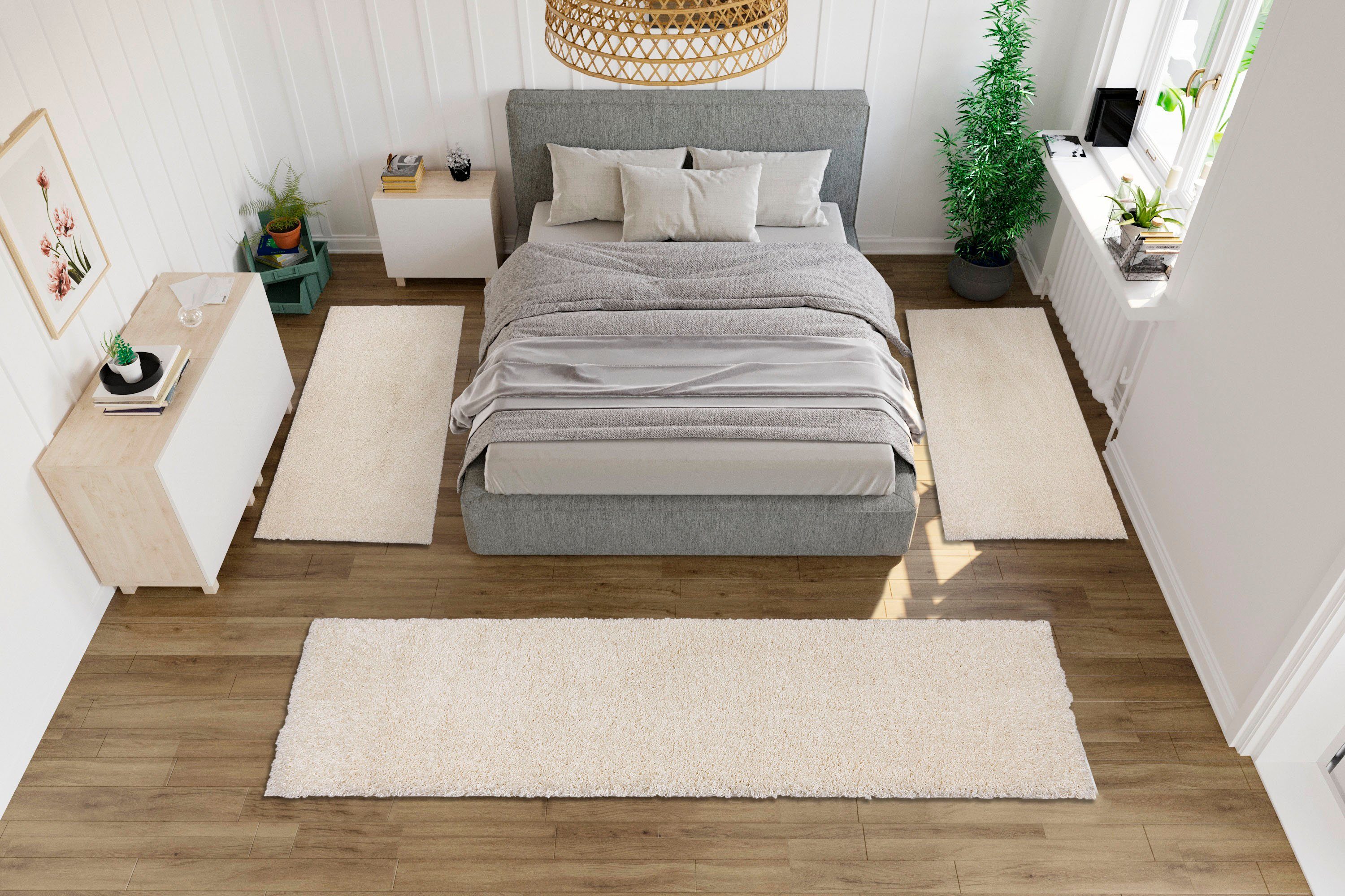Bruno Banani Set slaapkamerkleedjes Shaggy Soft geweven, unikleuren, bijzonder zacht, slaapkamerkleed, loperset