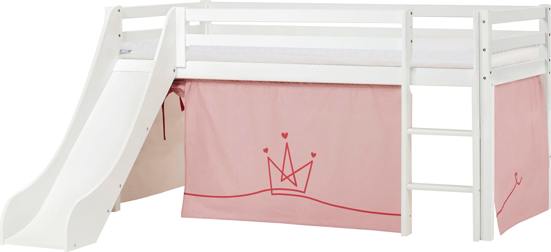 Hoppekids Hoogslaper "Princess" Glijbaan & gordijn roze en veel keus