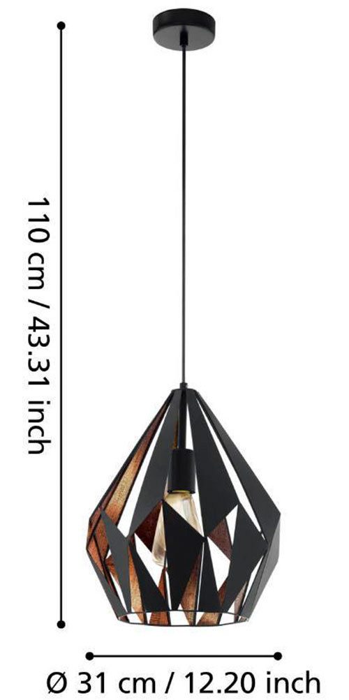 EGLO Hanglamp CARLTON 1 hanglamp, zwart-koper, staal, excl. lichtbron