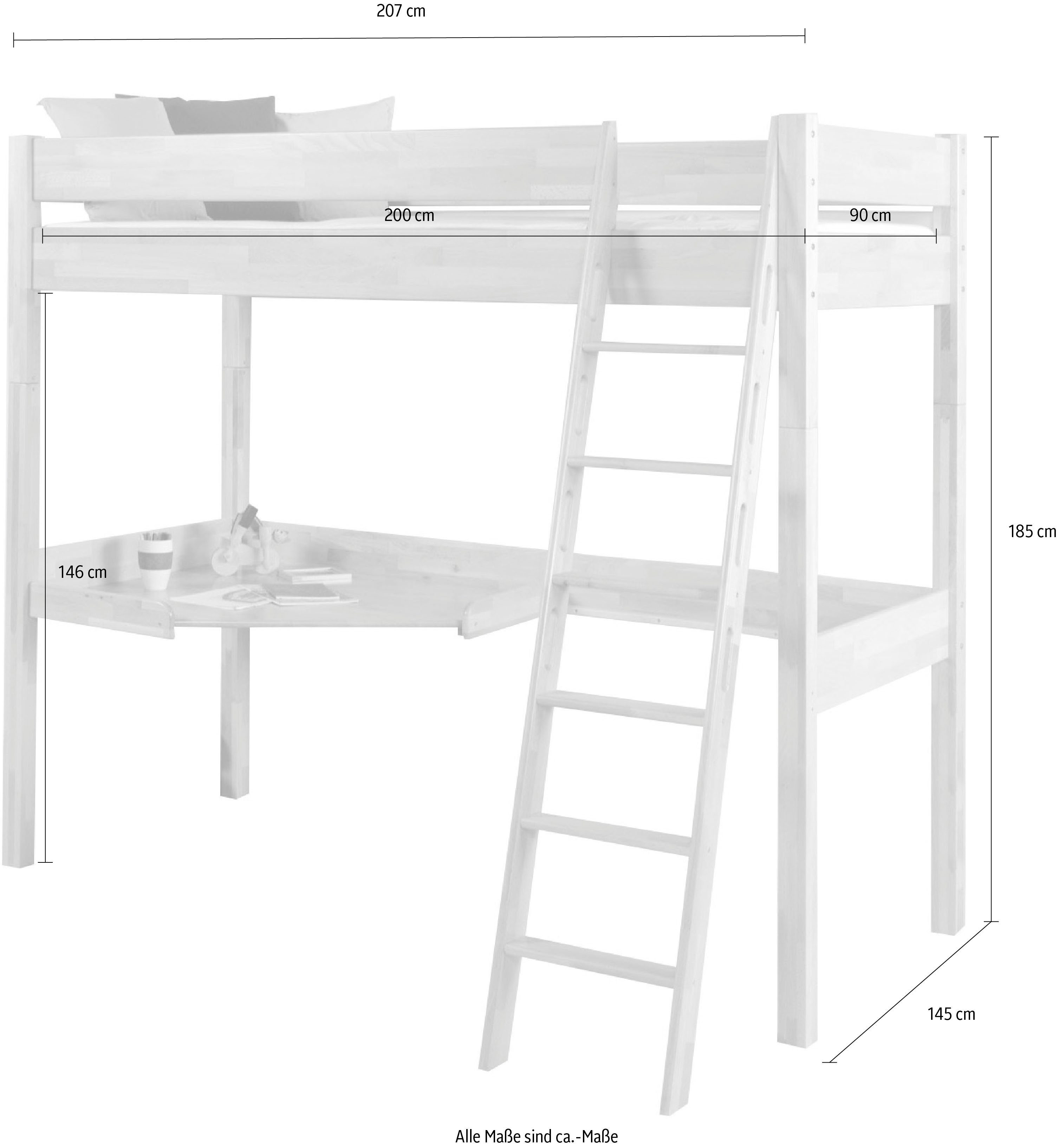 Relita Hoogslaper Renate incl. oprolbare lattenbodem, bureau en ladder, massief beuken
