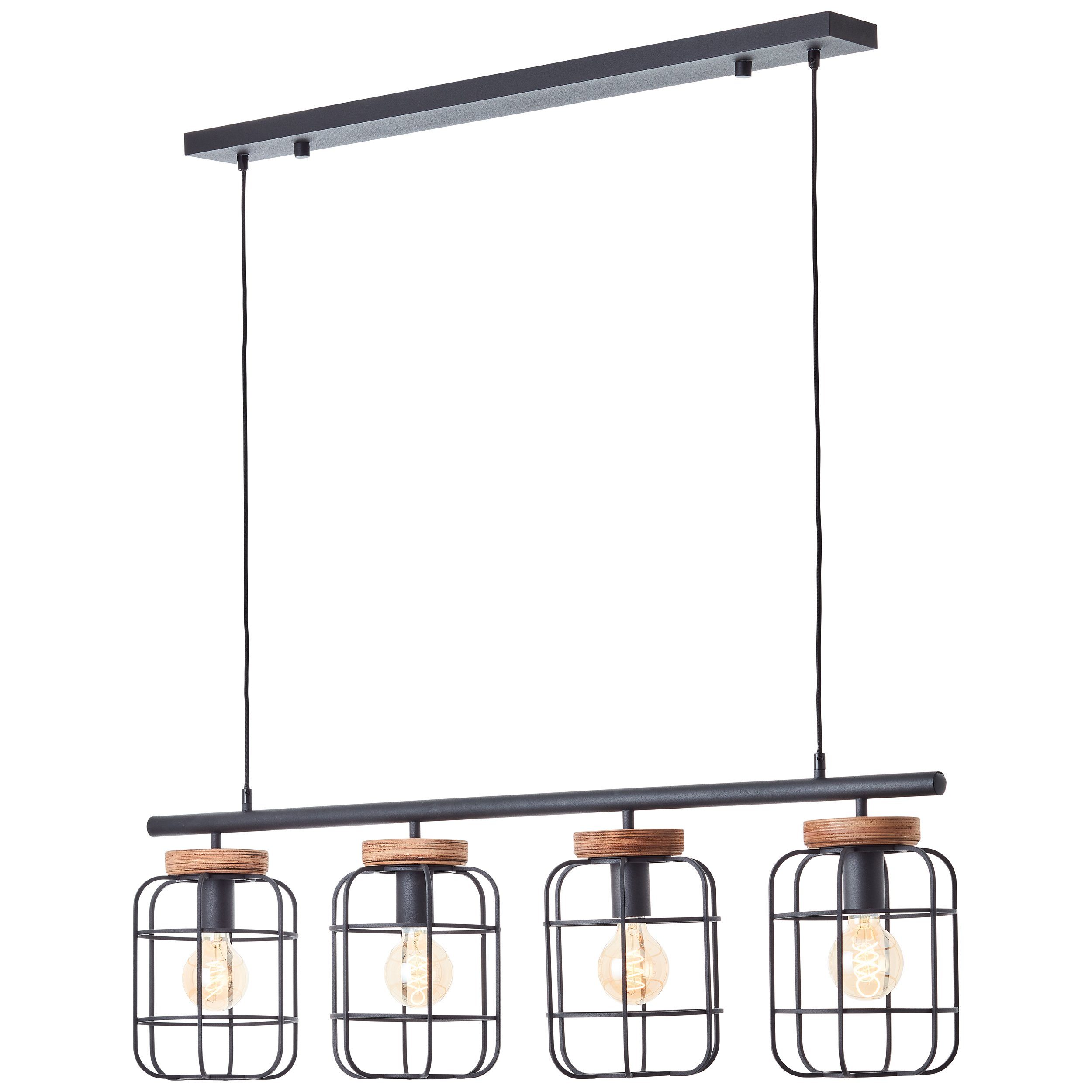 Brilliant Leuchten Hanglamp Gwen 158 x 20 x 115 cm, 4 x e27, inkortbaar, metaal/hout, zwart/bruin (1 stuk)