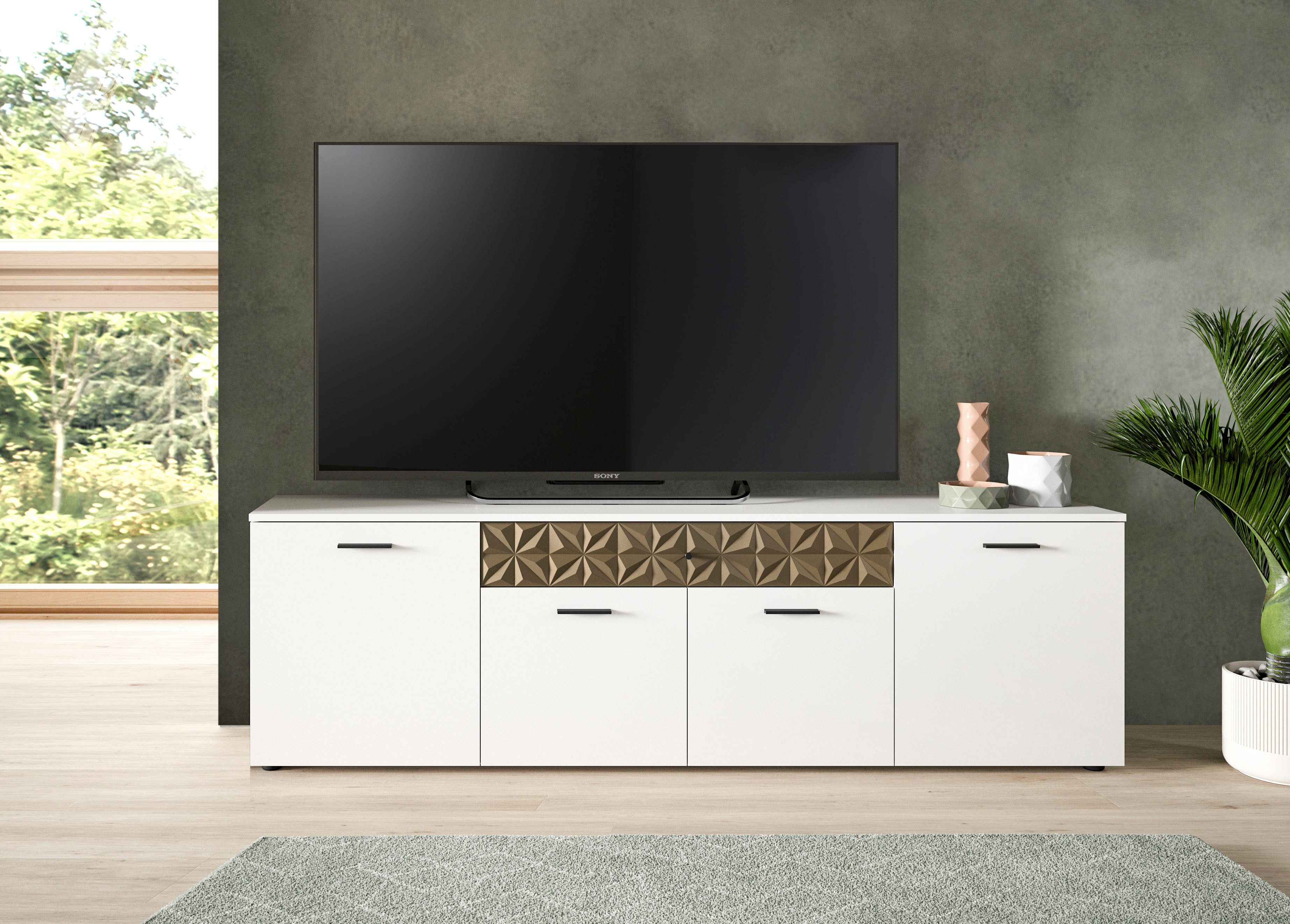 INOSIGN Tv-meubel Vicenza, breedte 190cm, ornamentafwerking, 4 deuren, 1 lade 8 vakken, metalen grepen, tv-kast, televisiekast, mediaboard