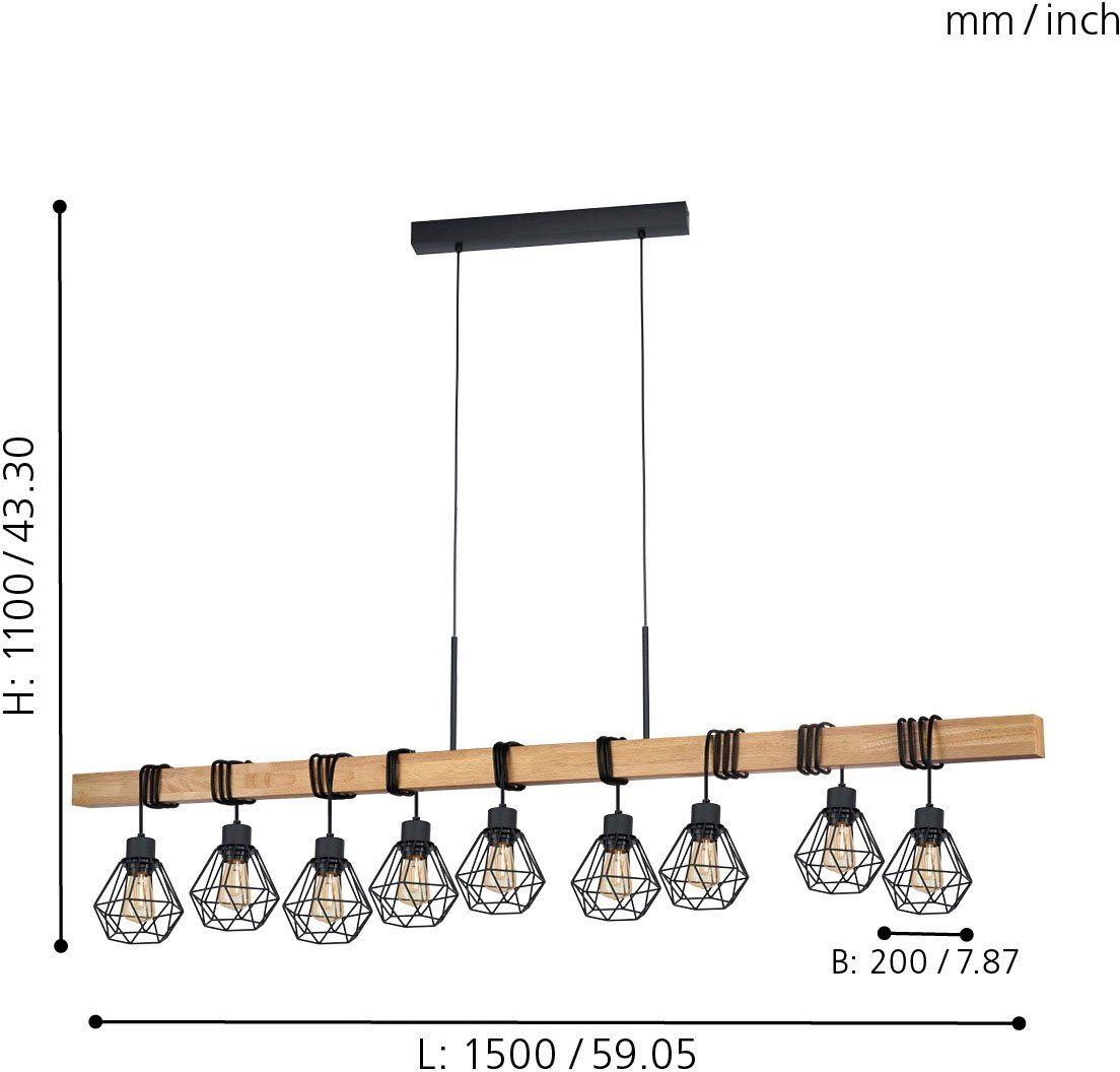 EGLO Hanglamp TOWNSHEND 5 zwart / l150 x h110 x b20 cm / van hout en metaal / retro / vintage
