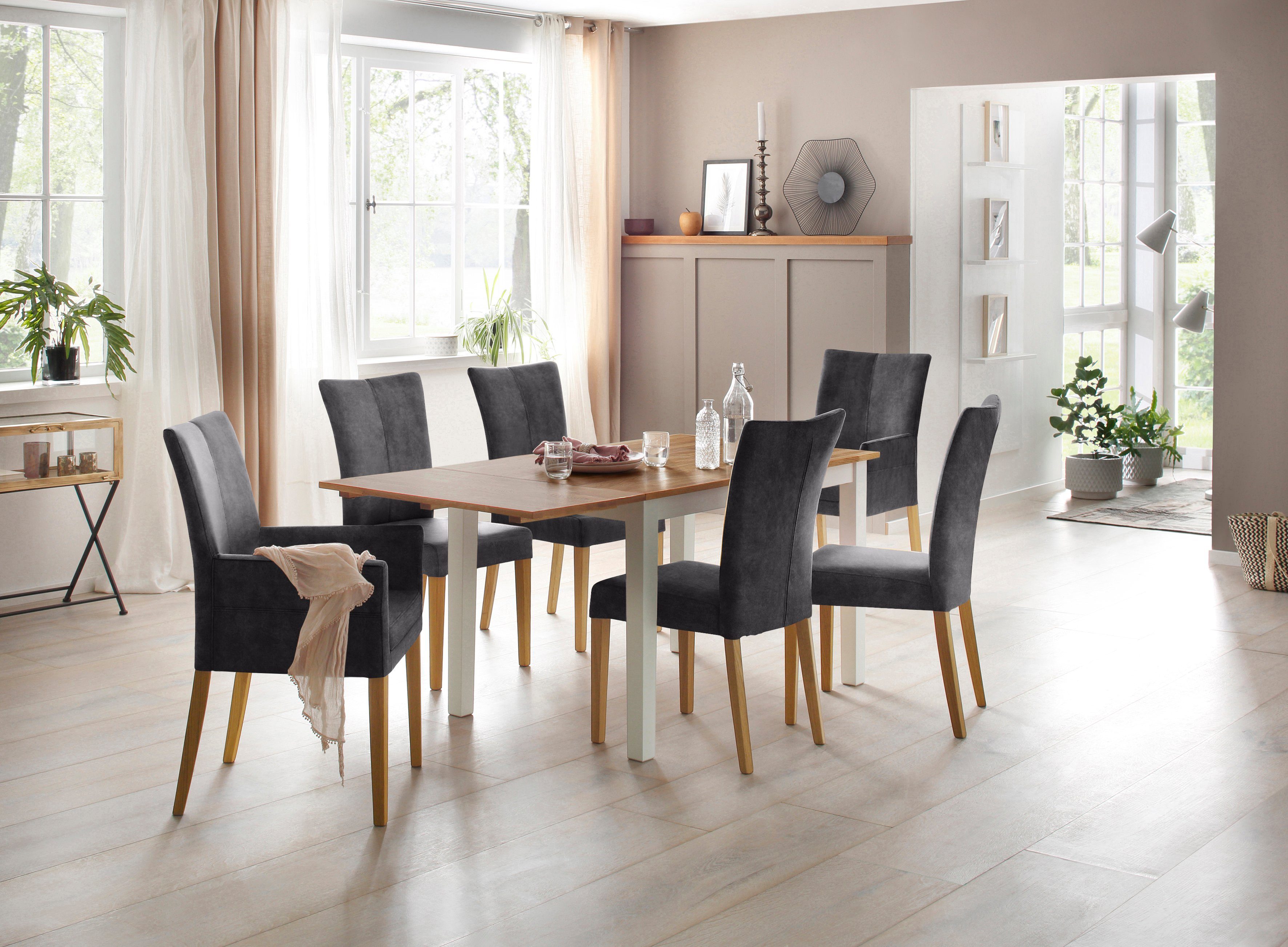 Home affaire Eetkamerstoel Aspen gestoffeerde stoel Massief houten frame, in veel bekledingskwaliteiten landhuis (set, 2 stuks)