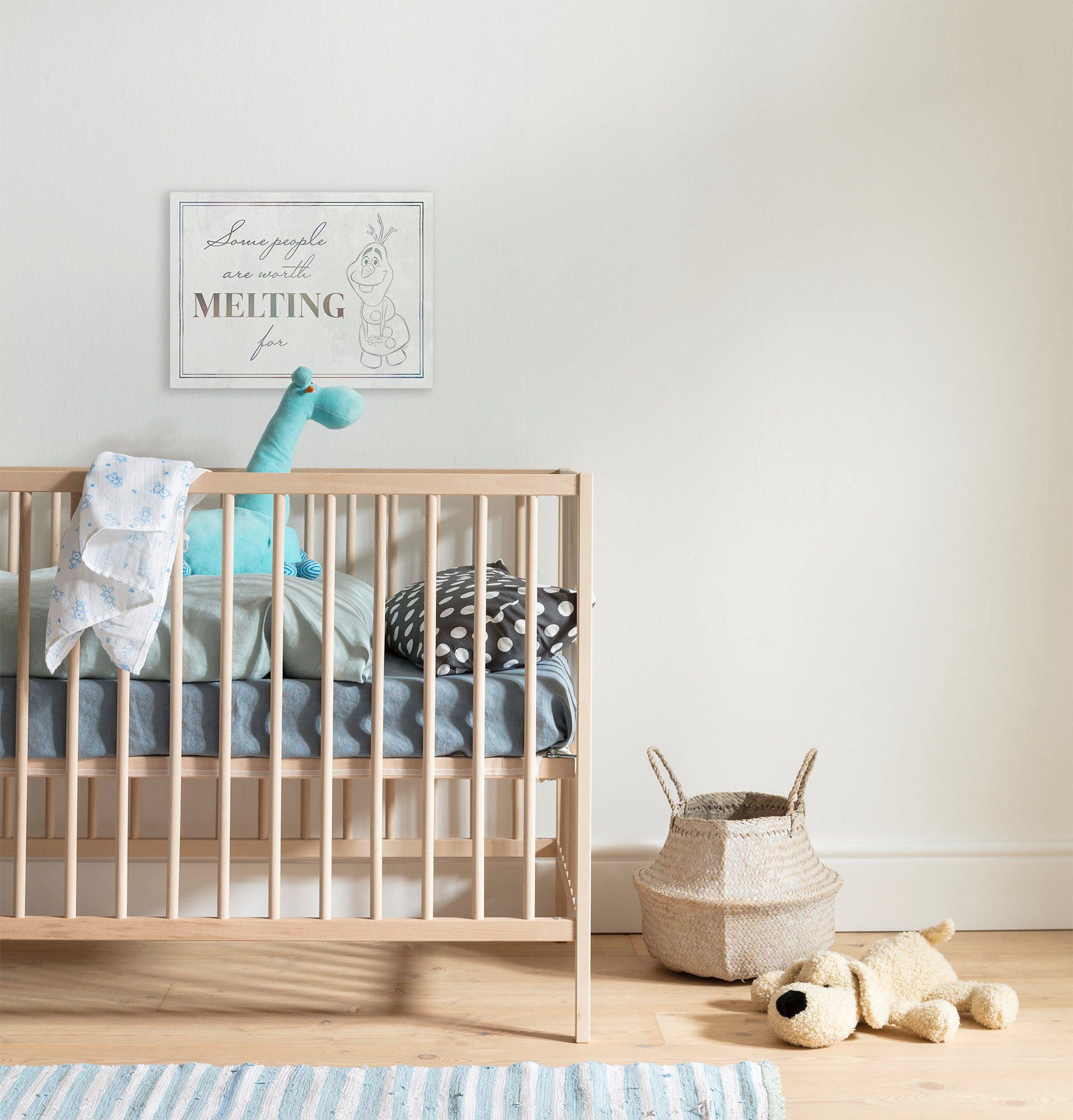 Komar Artprint op linnen Frozen Olaf Stay Here - Afmeting 30 x 40 cm Canvasdoek met echt houten frame, kinderkamer (1 stuk)