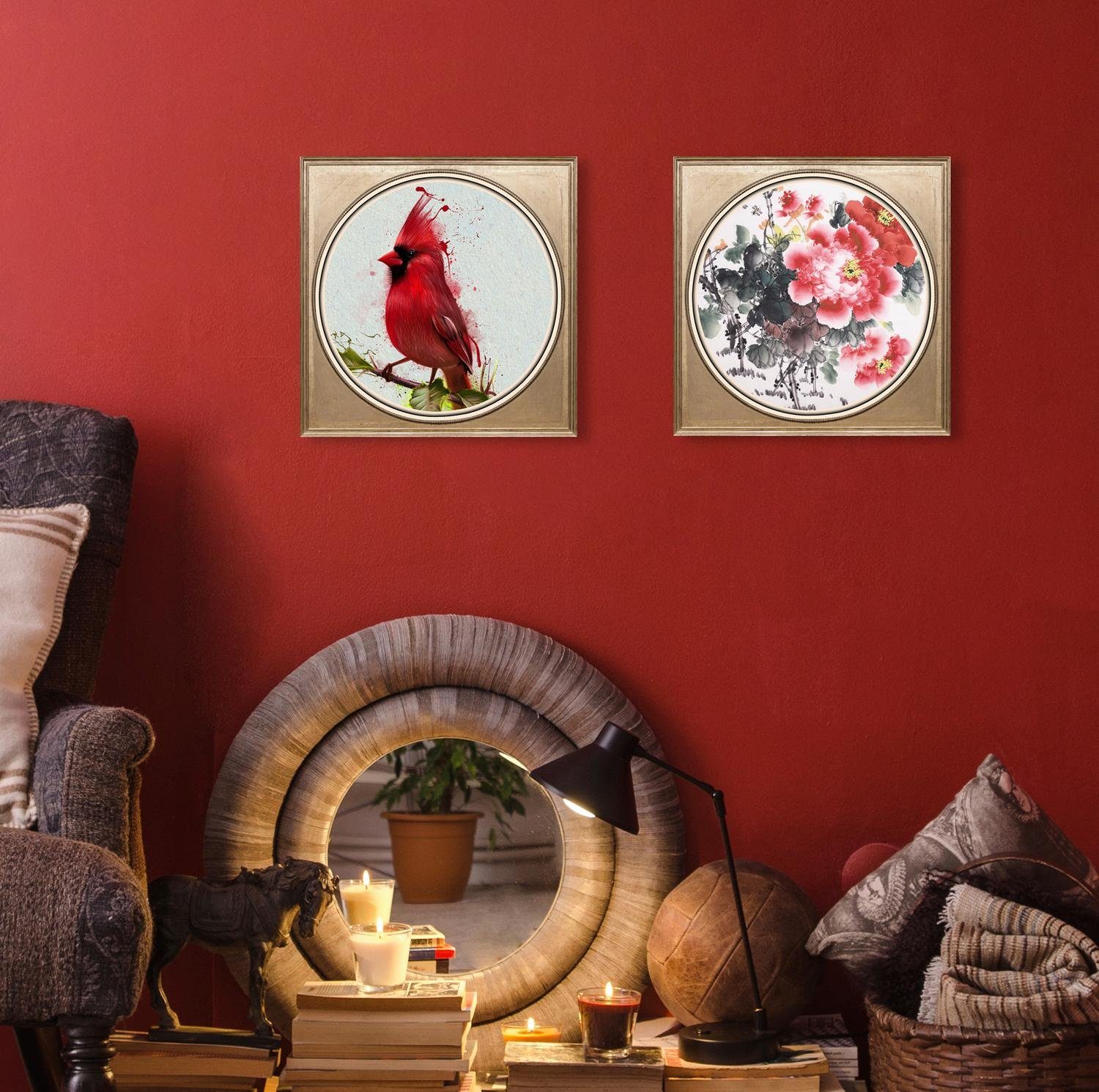 queence Artprint op acrylglas Rode vogel Fine Art-print in galeriekwaliteit