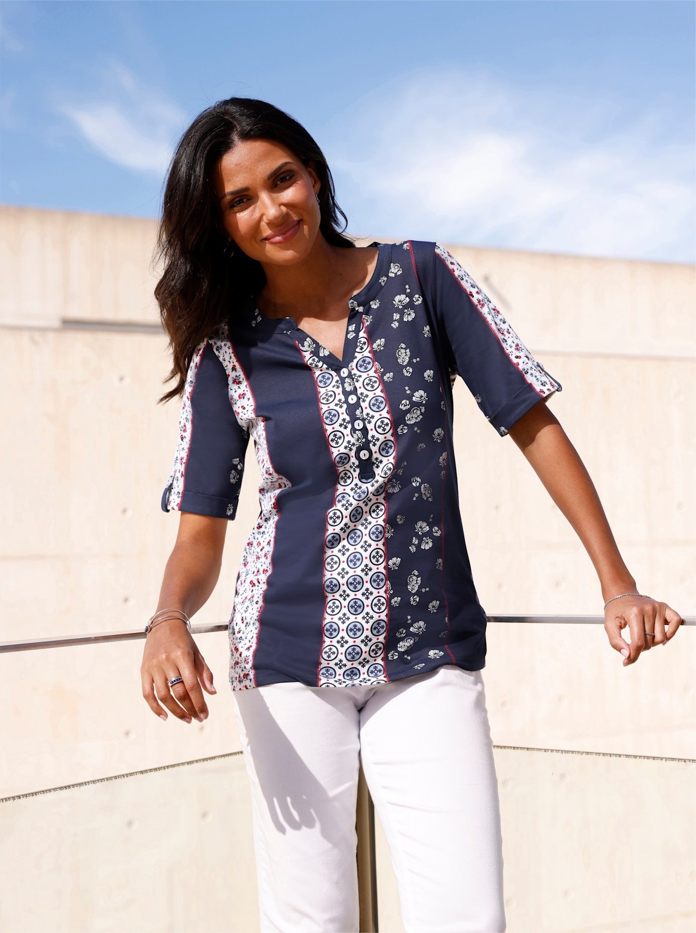 Classic Basics Shirt met 3/4 mouwen Shirt (1-delig) dames t-shirts maat 56 blauw