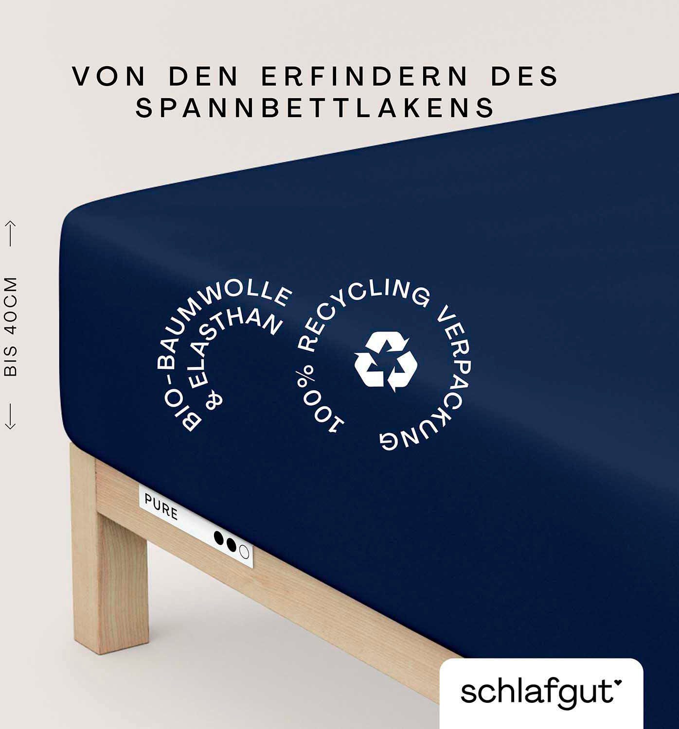 Schlafgut Hoeslaken PURE BOXSPRING in maat 90x200, 140x200 of 180x200, voor boxspringbed (1 stuk) hoeslakens maat 180-200 cm x 200-220 cm blauw