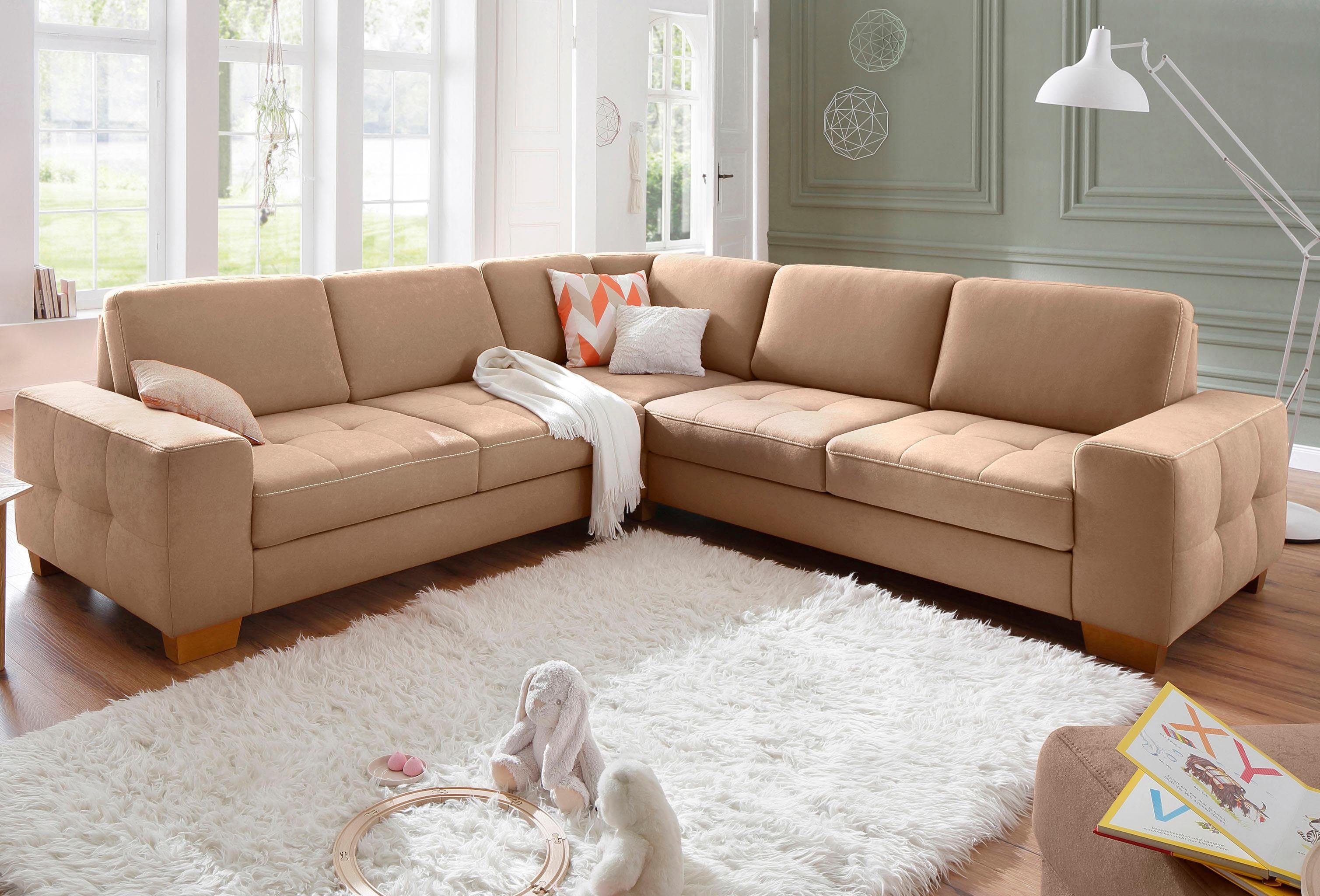 Home affaire Hoekbank Puccini L-vorm met binnenvering, zitdiepteverstelling, contrastnaad