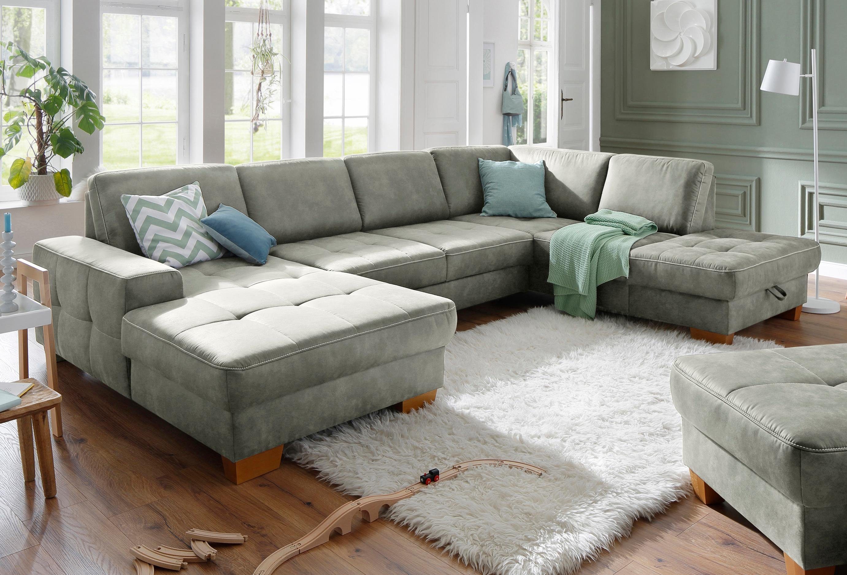 Home affaire Zithoek Puccini U-vorm met binnenvering, zitdiepteverstelling, contrastnaad