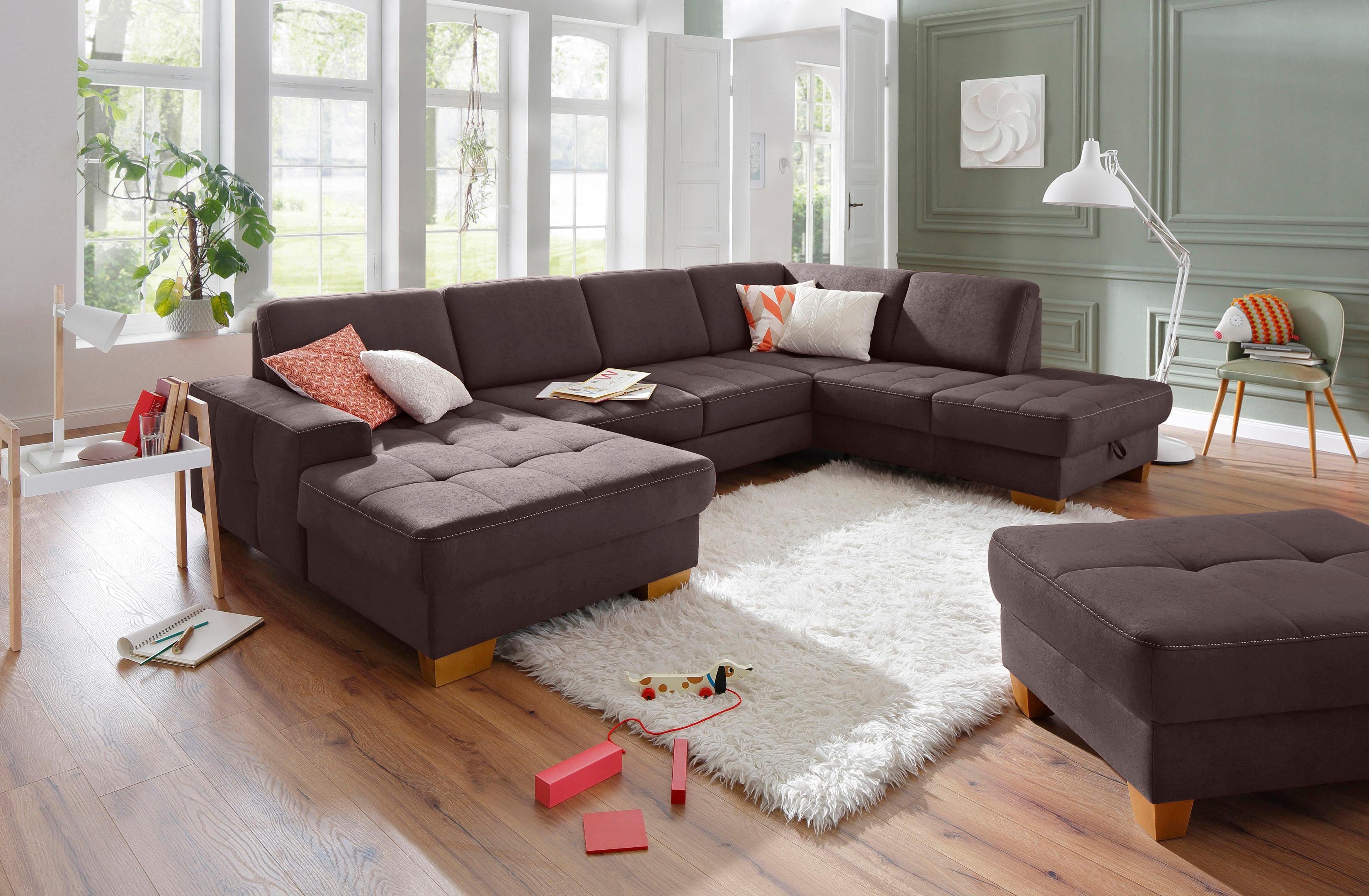 Home affaire Zithoek Puccini U-vorm met binnenvering, zitdiepteverstelling, contrastnaad