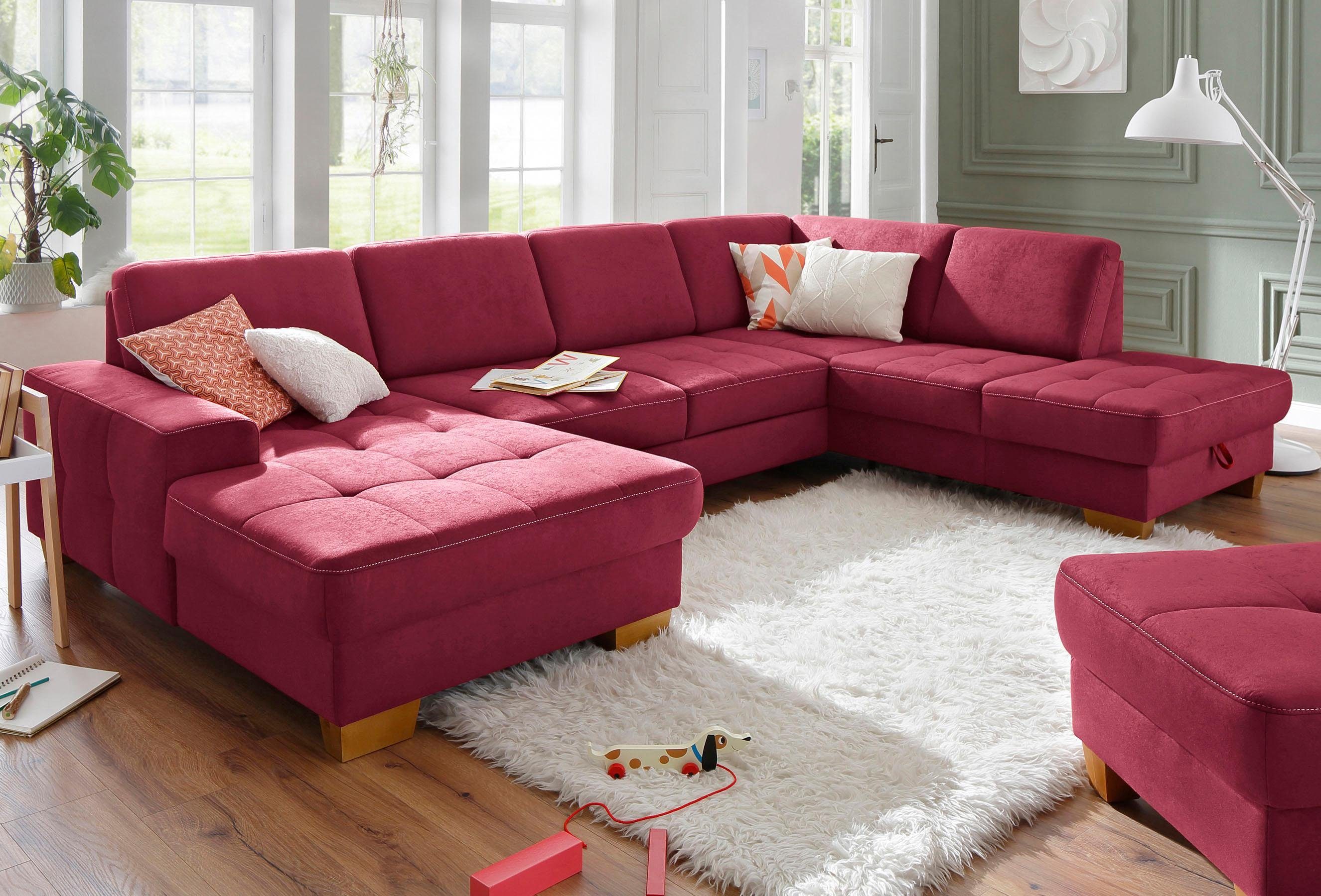 Home affaire Zithoek Puccini U-vorm met binnenvering, zitdiepteverstelling, contrastnaad