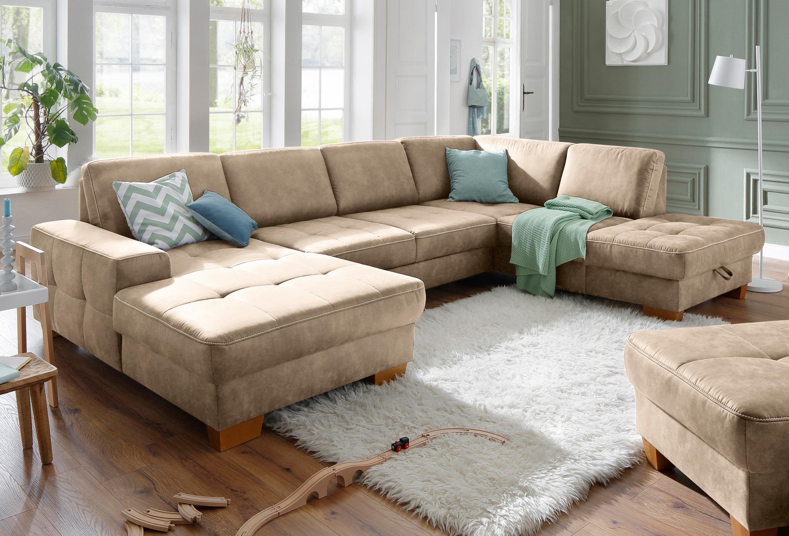 Home affaire Zithoek Puccini U-vorm met binnenvering, zitdiepteverstelling, contrastnaad