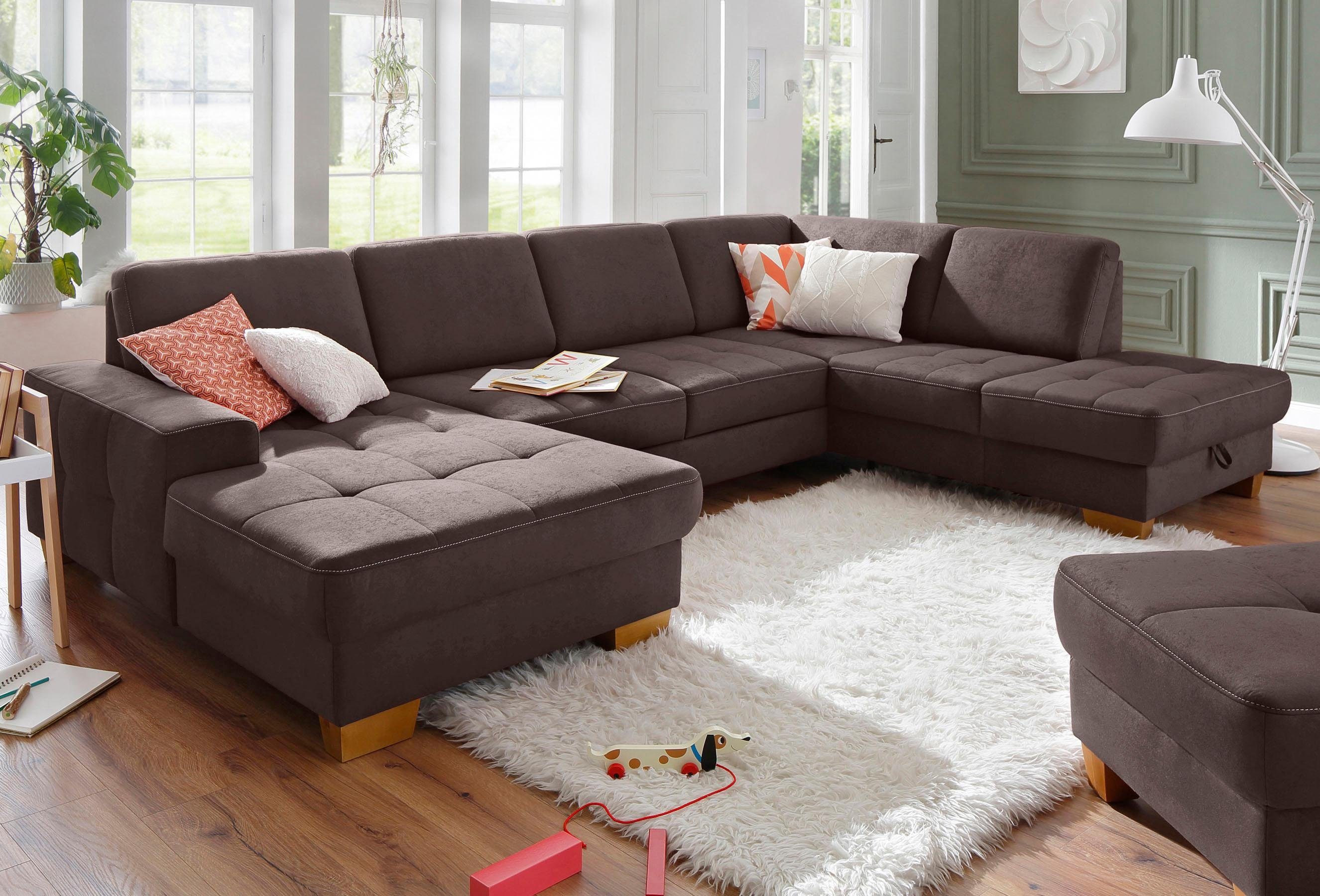 Home affaire Zithoek Puccini U-vorm met binnenvering, zitdiepteverstelling, contrastnaad
