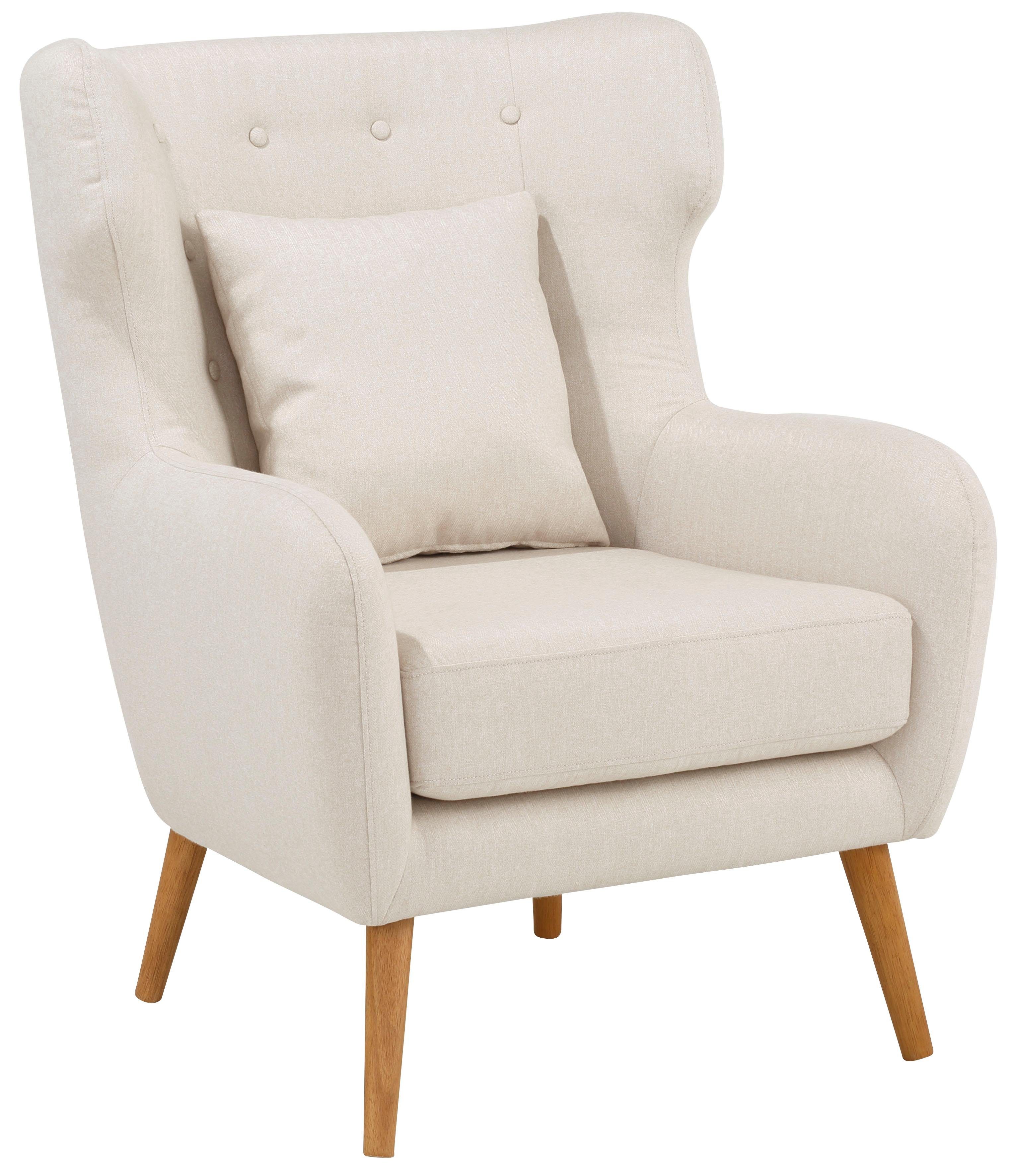 Home affaire Oorfauteuil Yamuna met beklede zitting, frame en poten van massief hout, zithoogte 47 cm