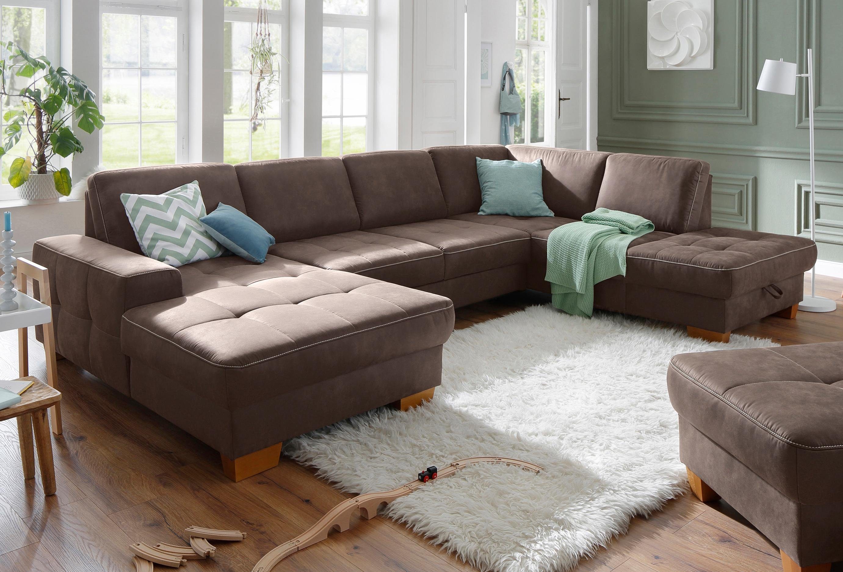 Home affaire Zithoek Puccini U-vorm met binnenvering, zitdiepteverstelling, contrastnaad
