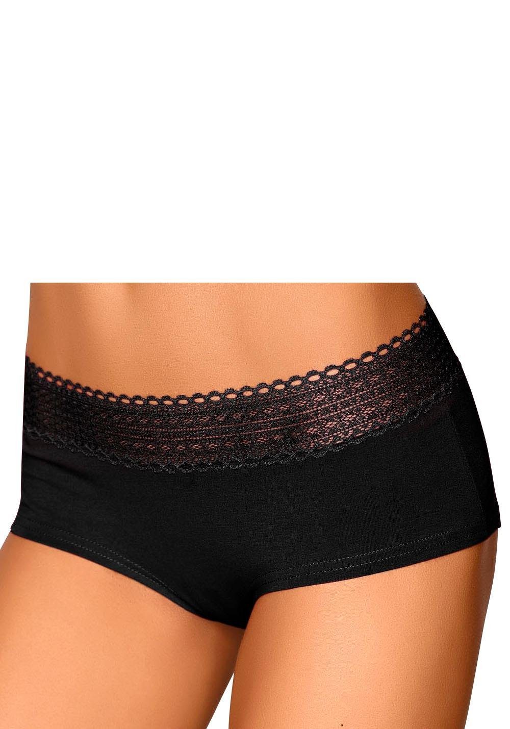 s.Oliver RED LABEL Beachwear Hipster van elastische katoen-kwaliteit met grafische kant (3 stuks)