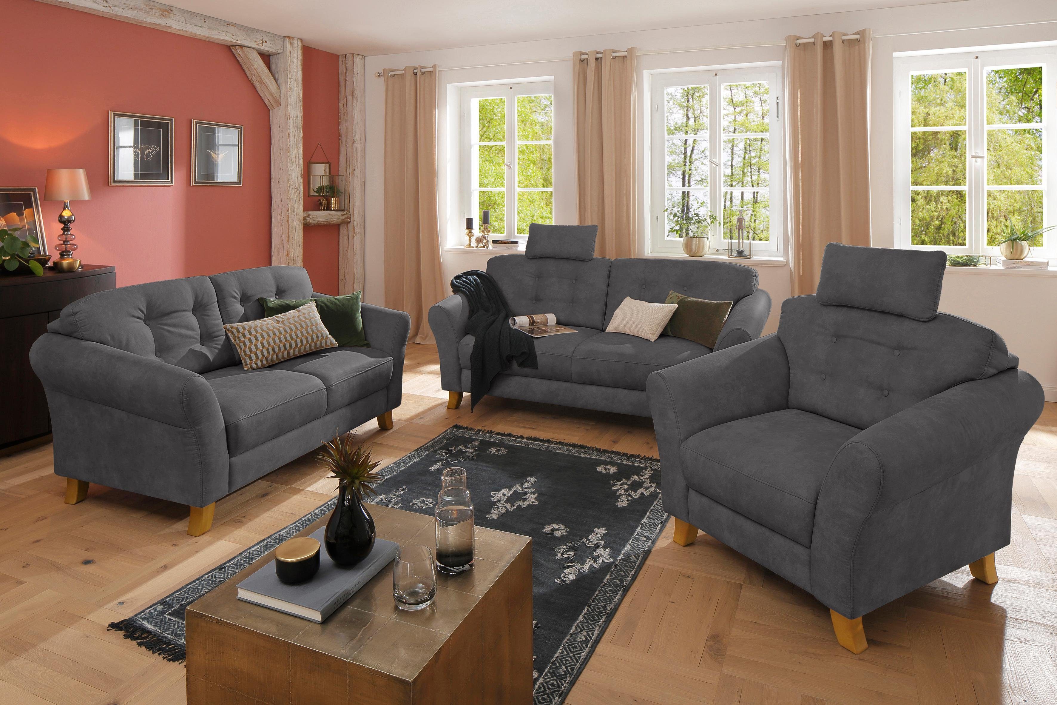 Home affaire 3-zitsbank Trondheim met binnenvering, capitonnage achter