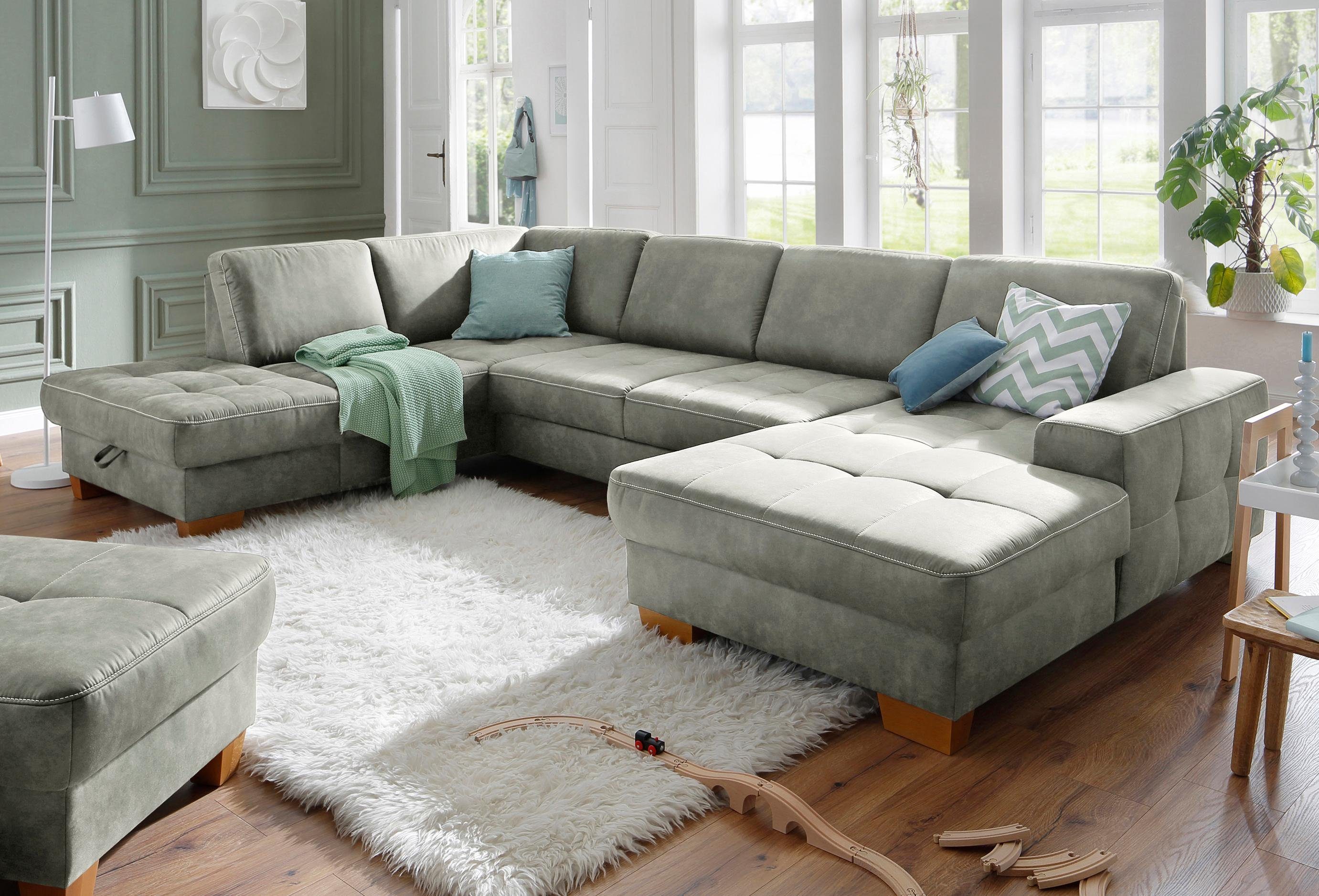 Home affaire Zithoek Puccini U-vorm met binnenvering, zitdiepteverstelling, contrastnaad