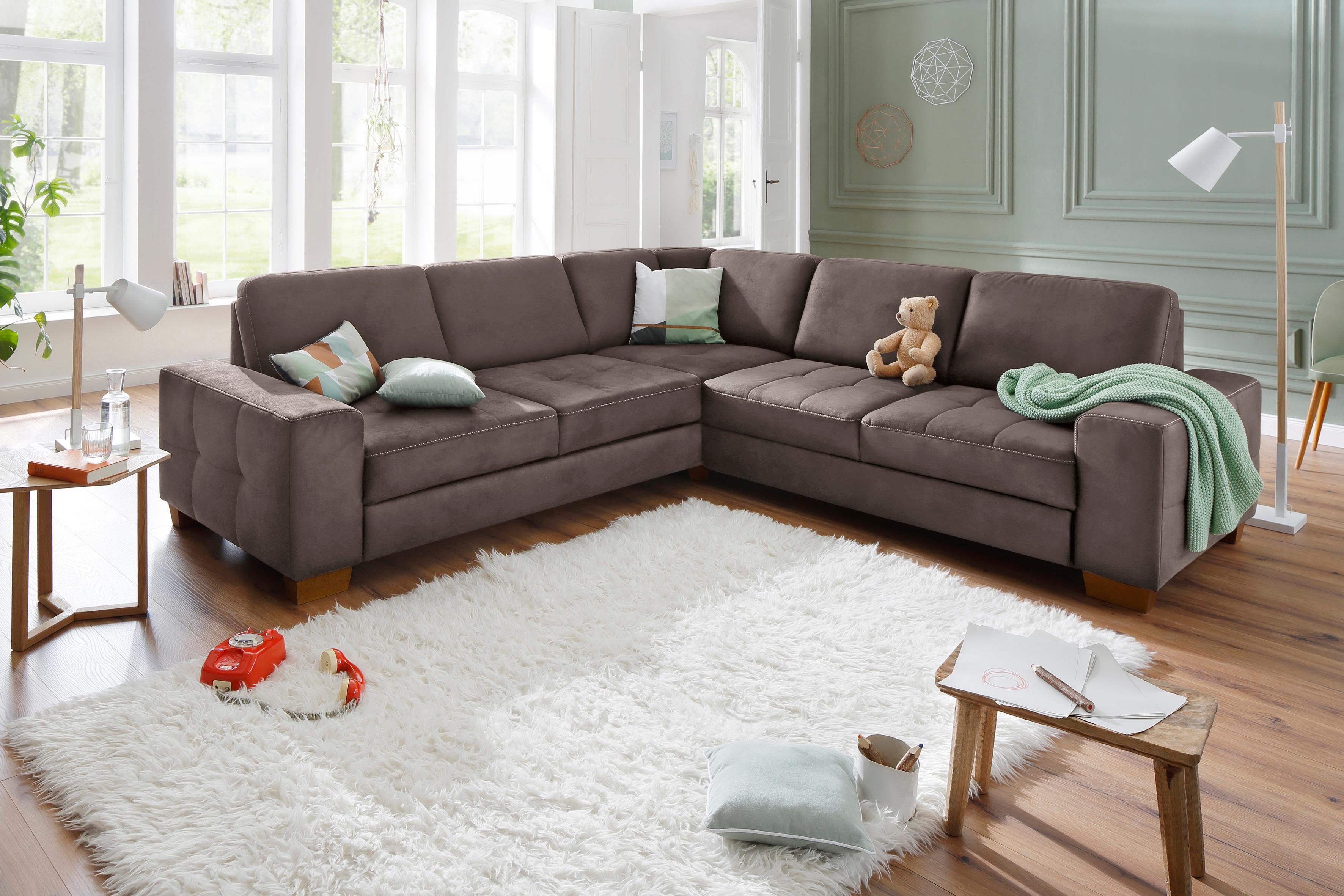 Home affaire Hoekbank Puccini L-vorm met binnenvering, zitdiepteverstelling, contrastnaad