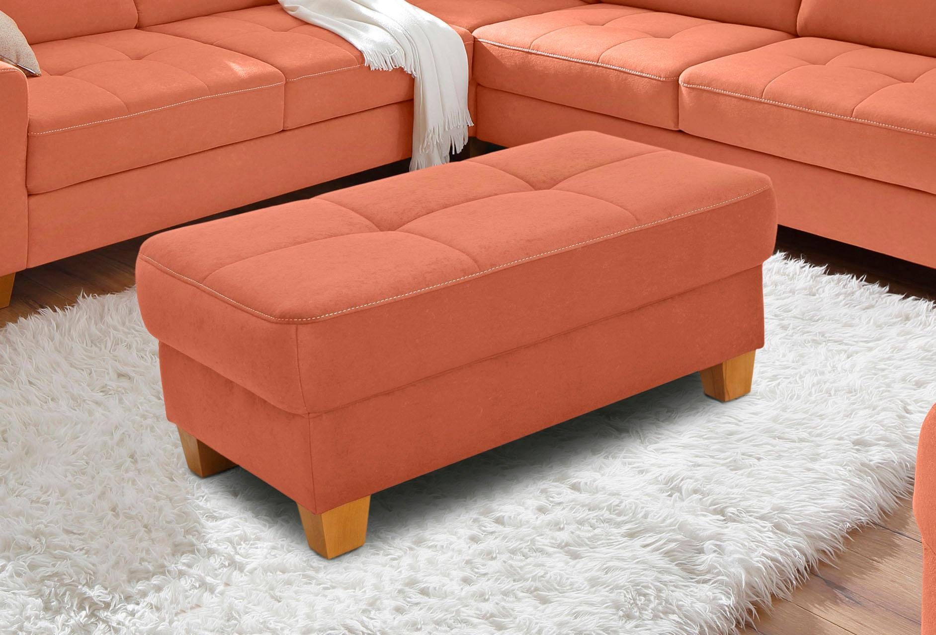 Home affaire Hocker Puccini met contrasterende stiksels hockers maat Luxe-microvezel oranje