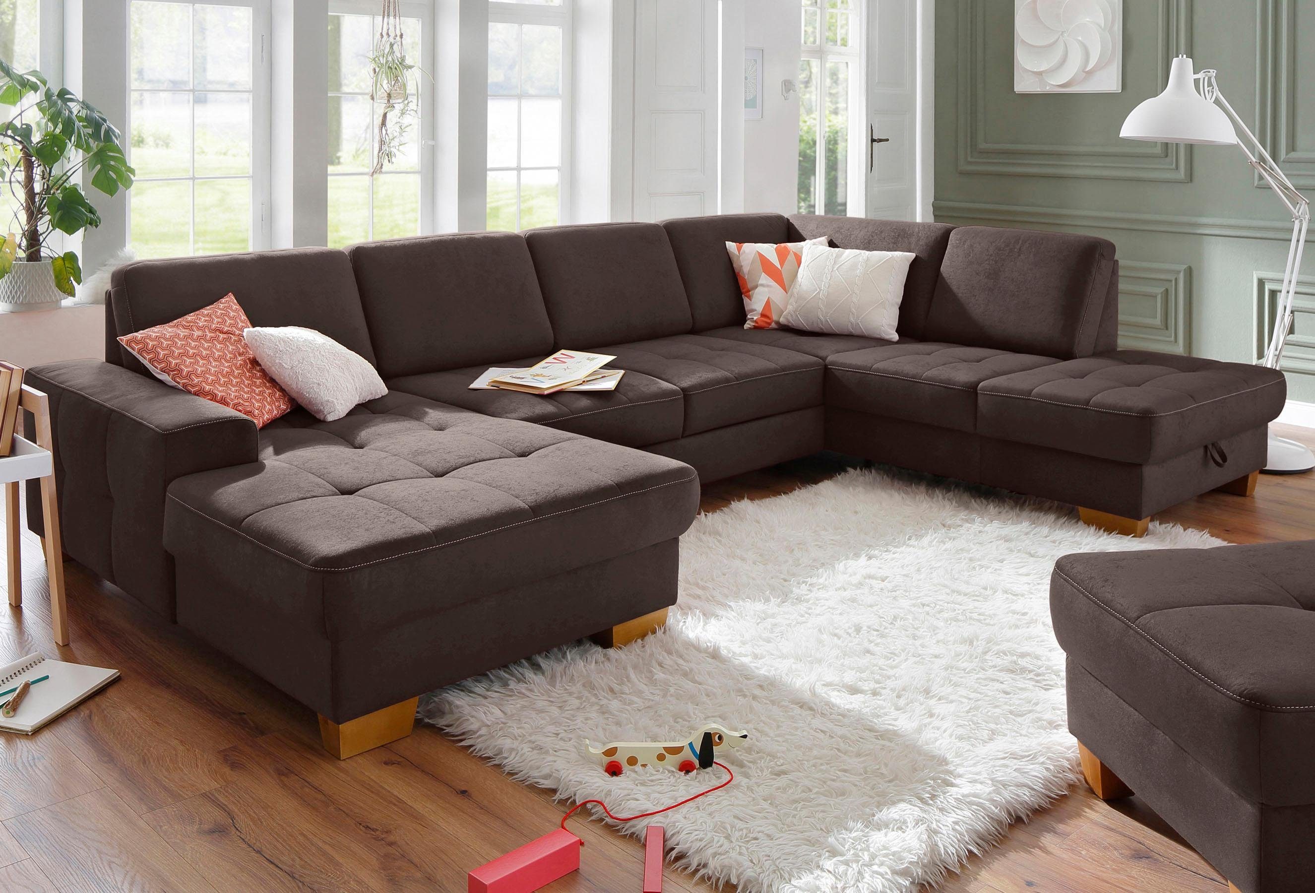 Home affaire Zithoek Puccini U-vorm met binnenvering, zitdiepteverstelling, contrastnaad