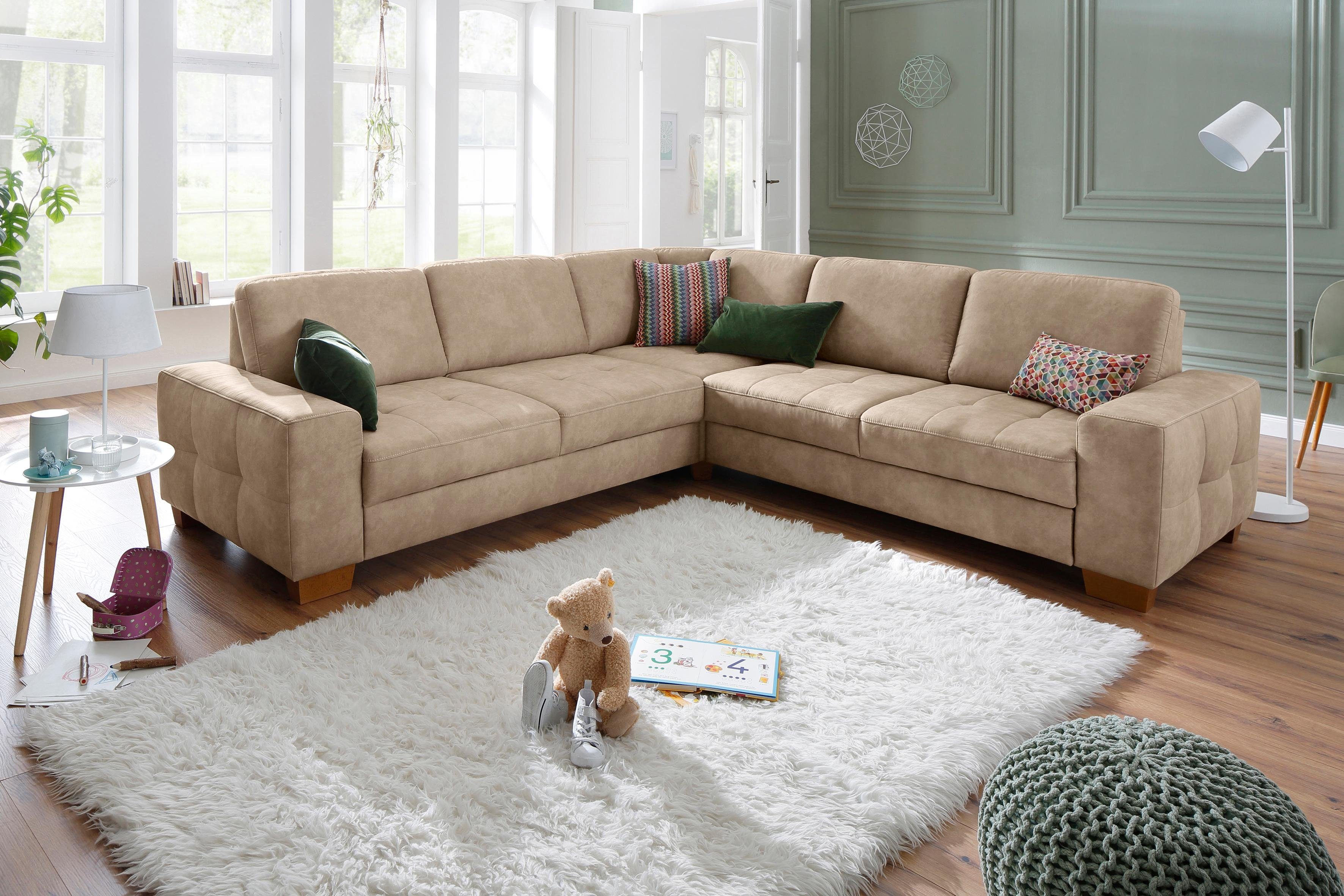 Home affaire Hoekbank Puccini L-vorm met binnenvering, zitdiepteverstelling, contrastnaad