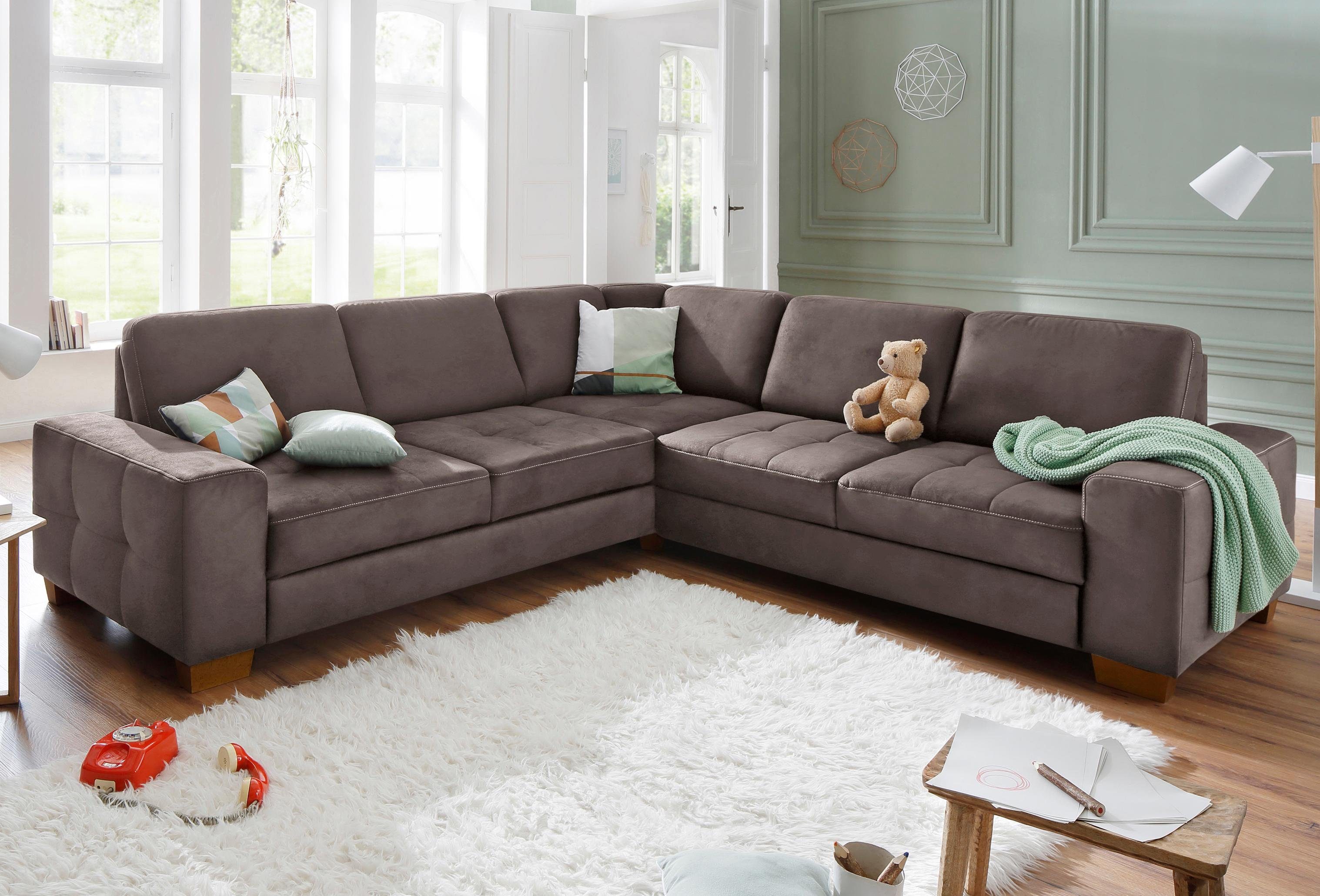 Home affaire Hoekbank Puccini L-vorm met binnenvering, zitdiepteverstelling, contrastnaad