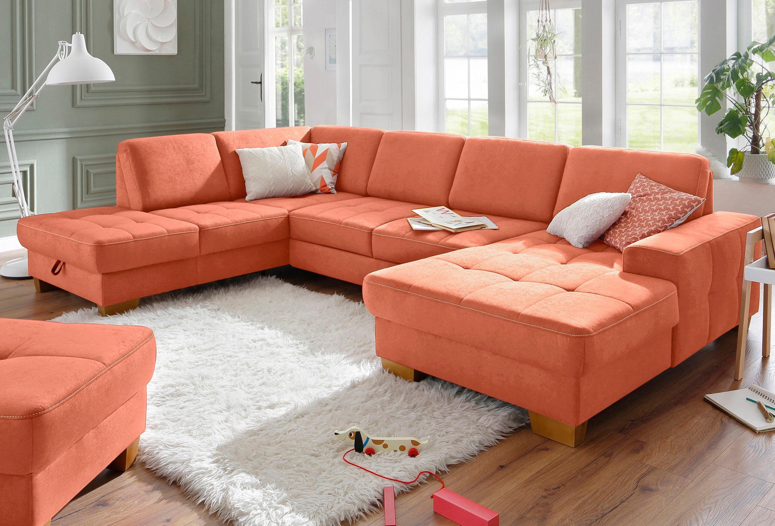 Home affaire Zithoek Puccini U-vorm met binnenvering, zitdiepteverstelling, contrastnaad