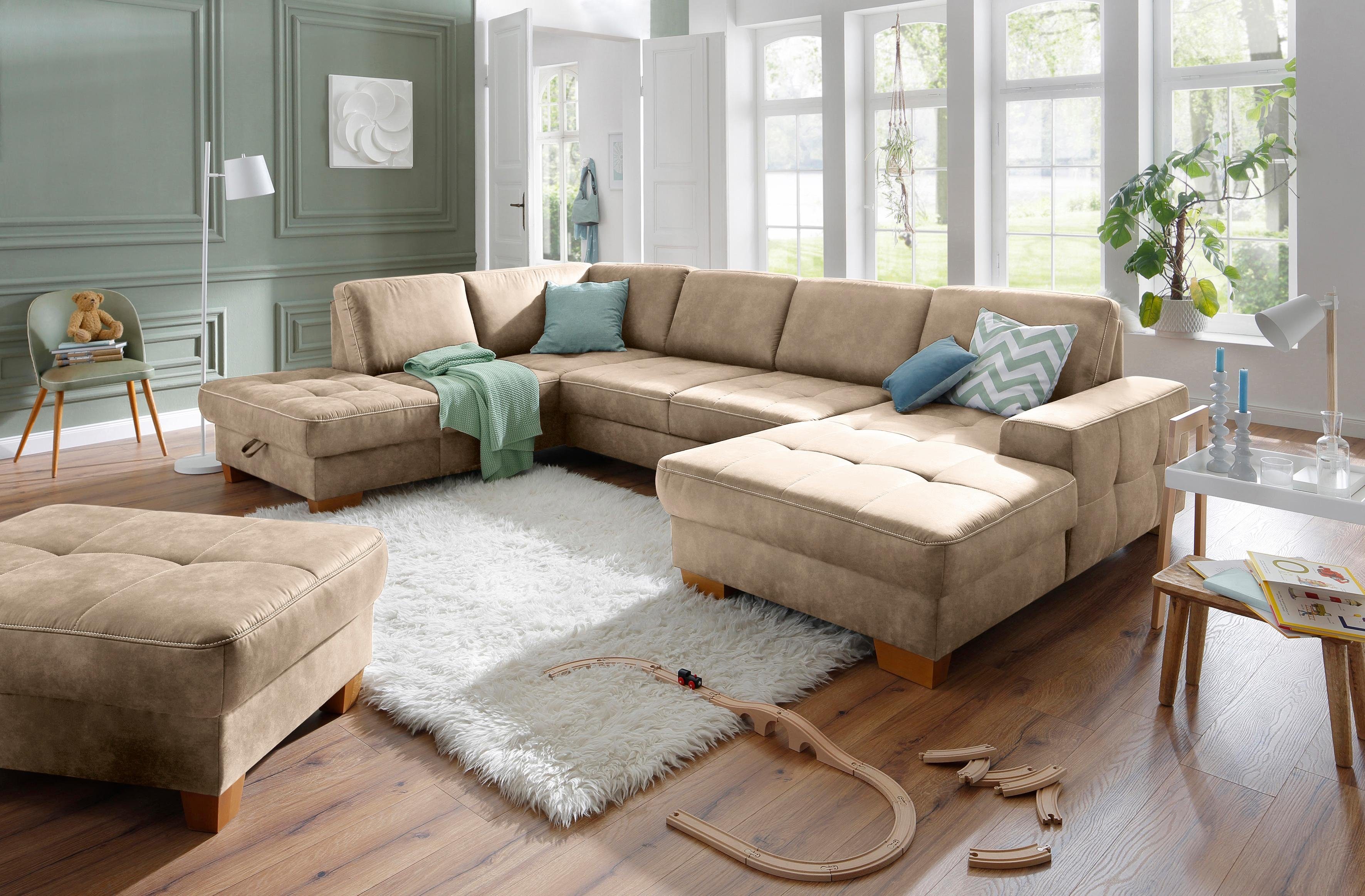 Home affaire Zithoek Puccini U-vorm met binnenvering, zitdiepteverstelling, contrastnaad