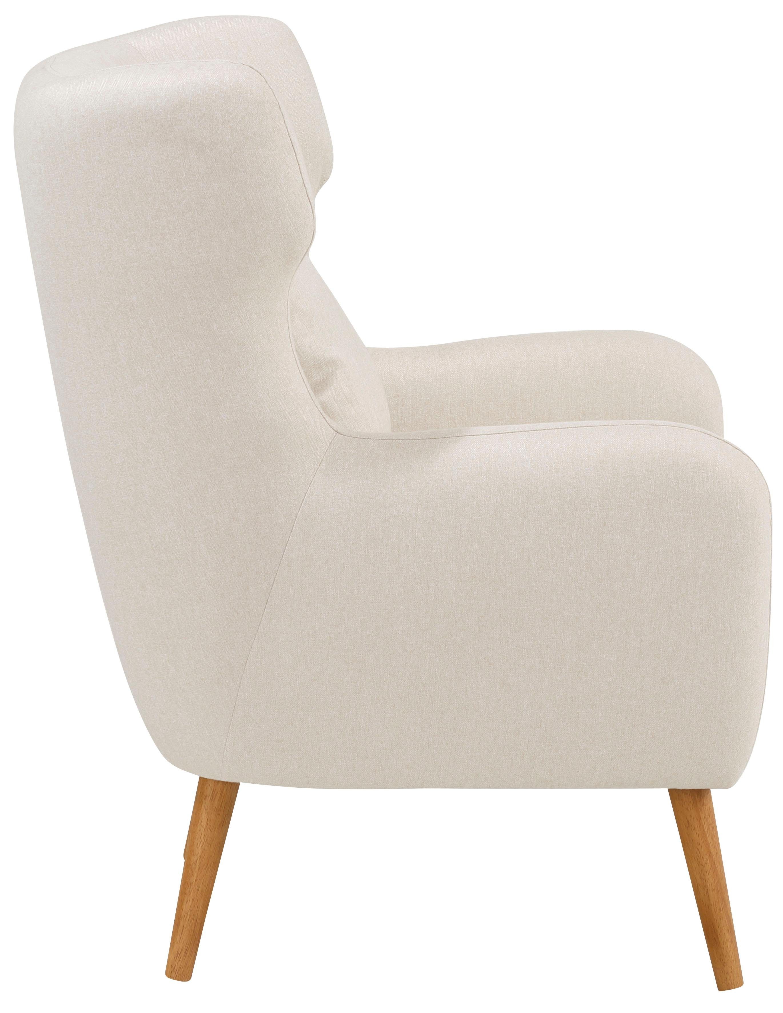 Home affaire Oorfauteuil Yamuna met beklede zitting, frame en poten van massief hout, zithoogte 47 cm