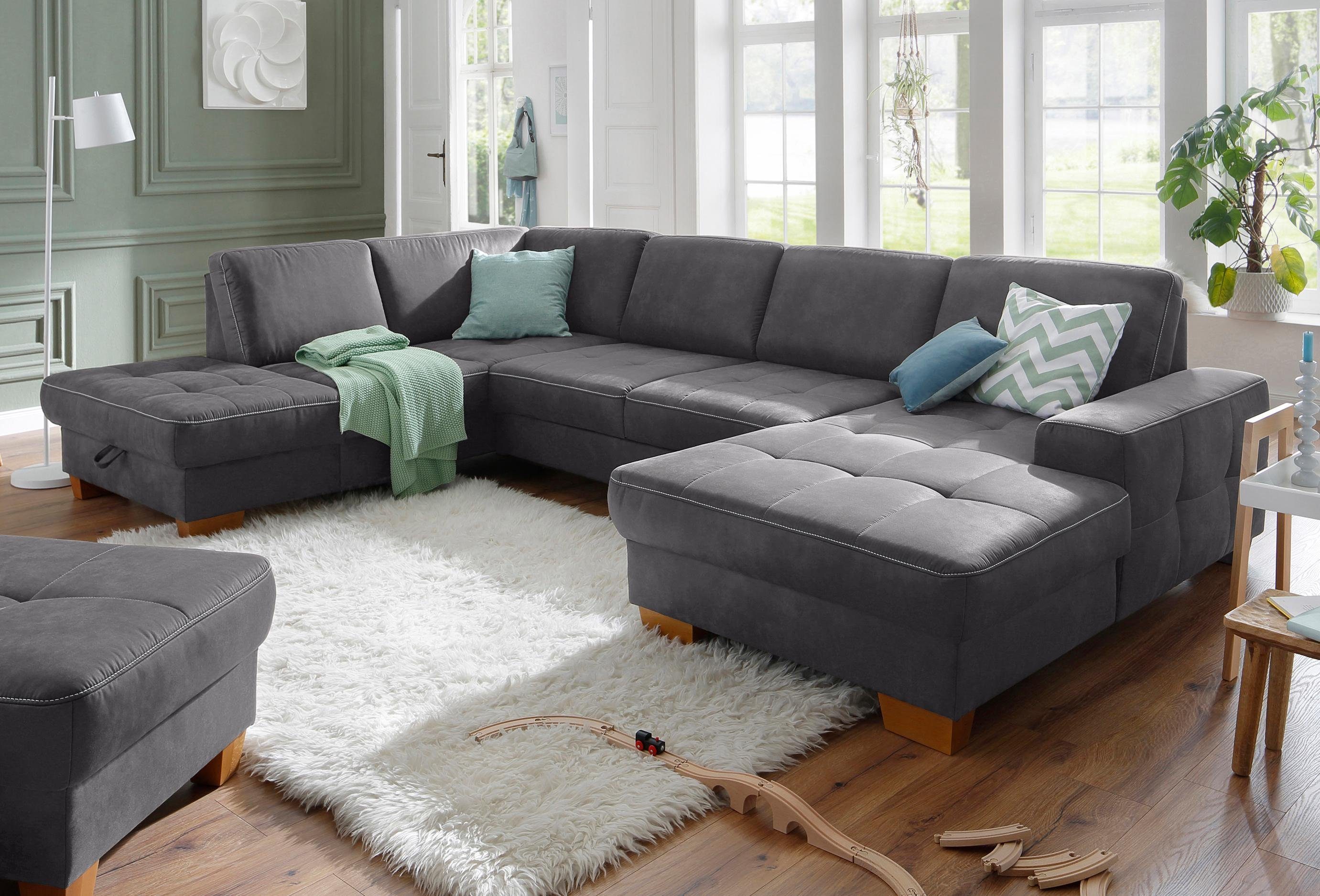 Home affaire Zithoek Puccini U-vorm met binnenvering, zitdiepteverstelling, contrastnaad