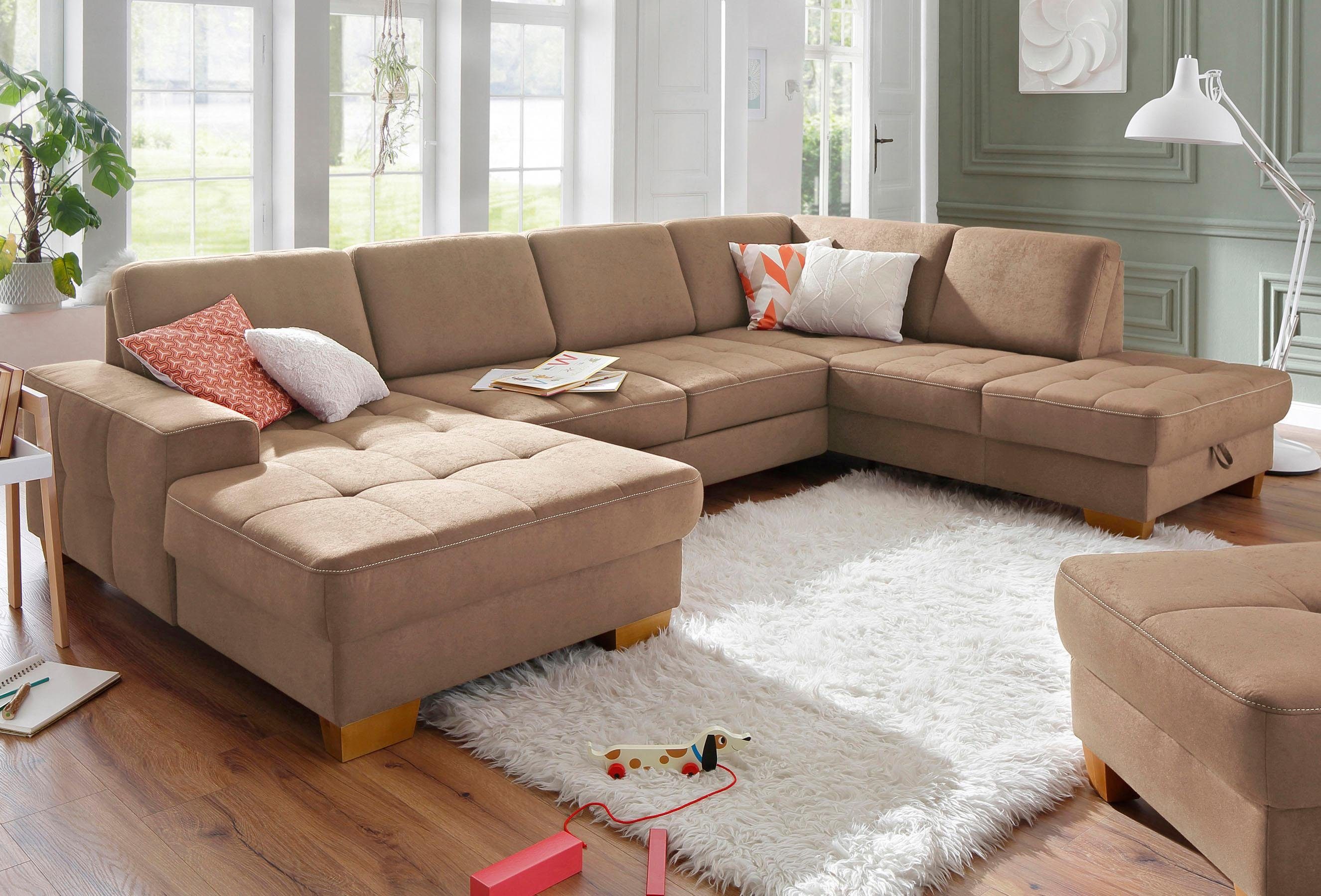 Home affaire Zithoek Puccini U-vorm met binnenvering, zitdiepteverstelling, contrastnaad